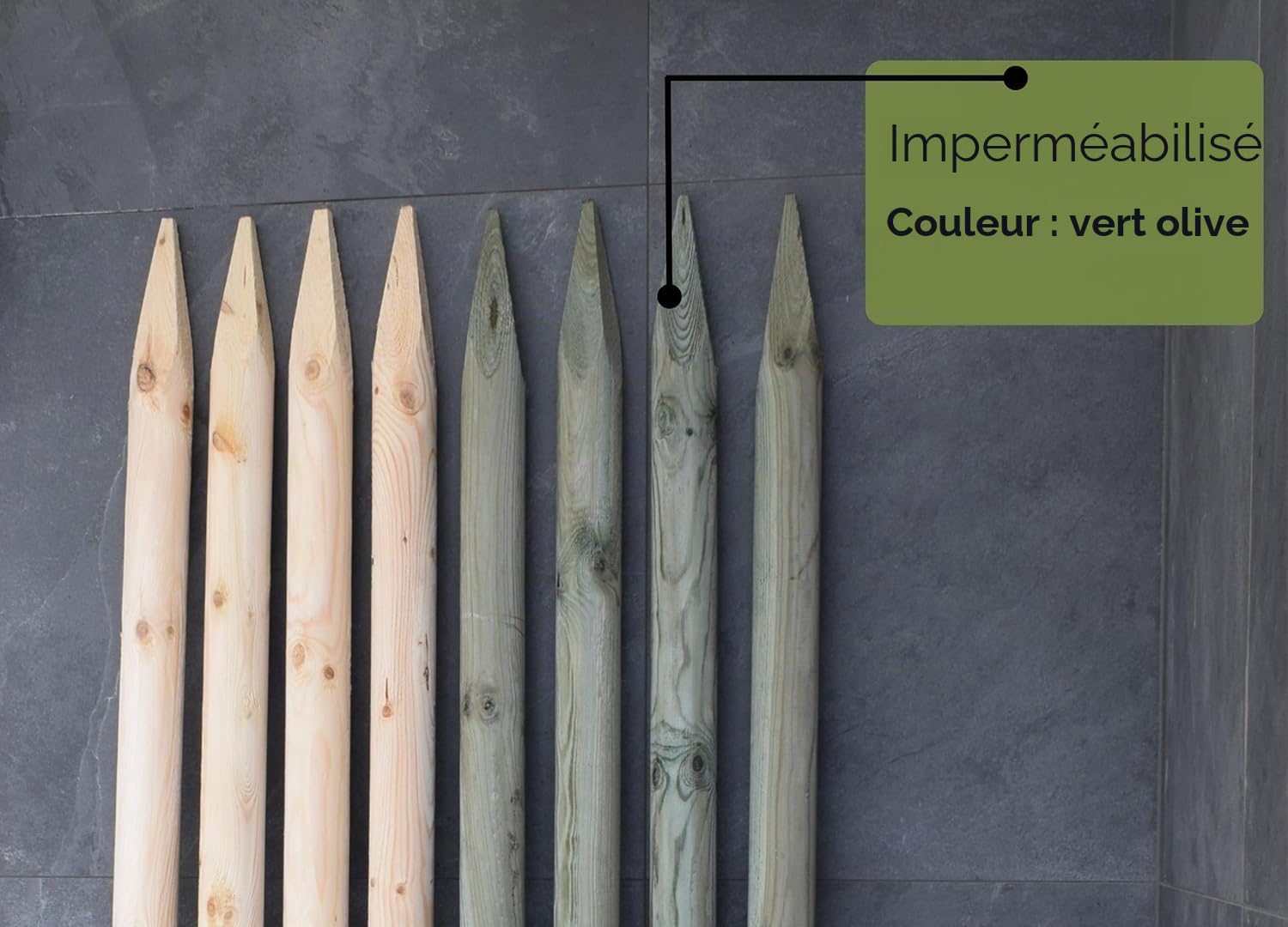 ø 6cm Lot de 4 Piquet Cloture Bois Longueur: 240 cm Poteaux De Clôture De Jardin Imprégné Résistant Aux Intempéries Palissade Tuteurs avec Pointe Couleur Olive