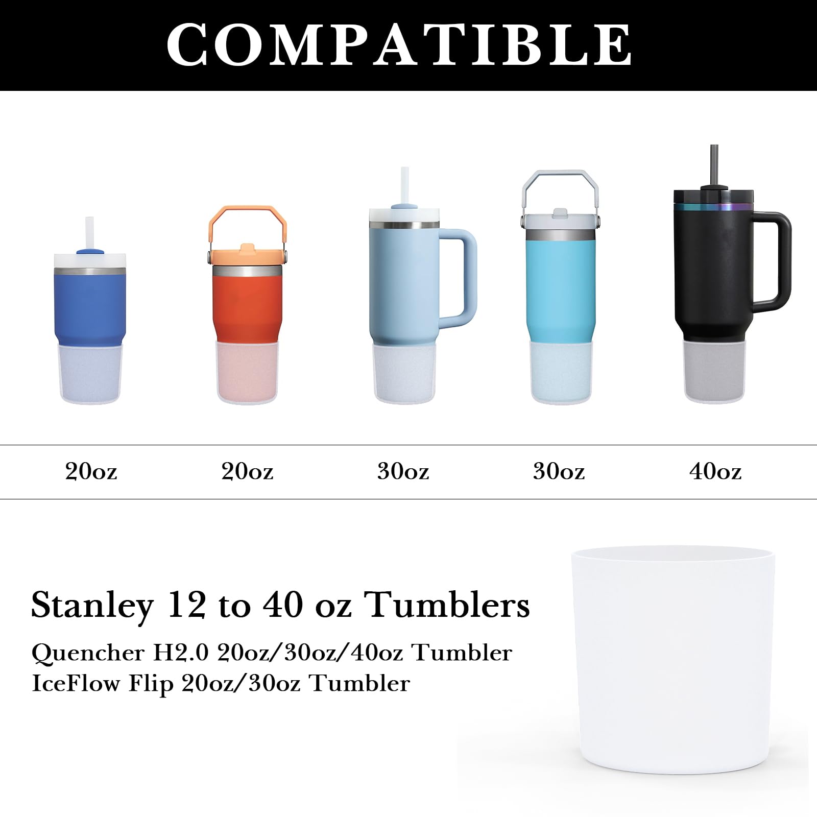 Ochraniacz na bidon Linkidea, kompatybilny z bidonami Stanley Quencher H2.0 20oz/30oz/40oz, IceFlow Flip 20oz/30oz, silikonowy ochraniacz dna bidonu, ochraniacz na bidon (biały / 2 sztuki)