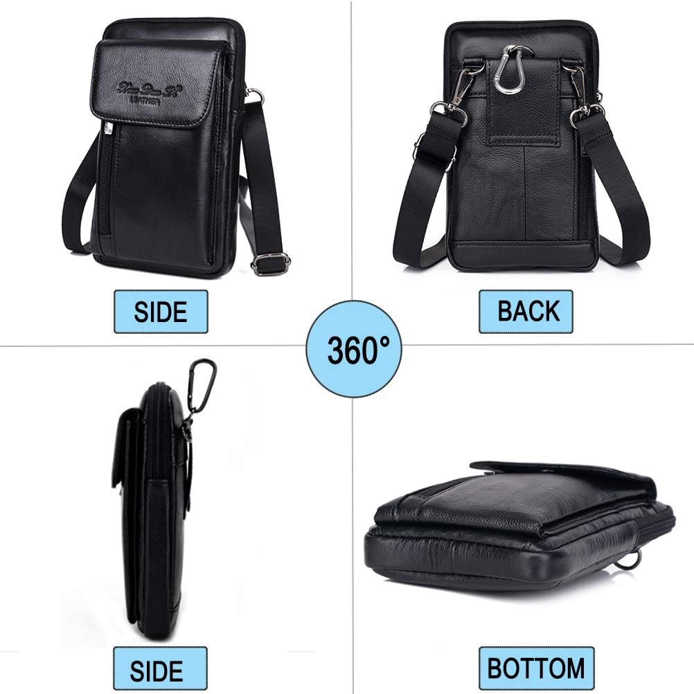 Genuine Leather Shoulder Crossbody Bag Waist Belt Pack Side Phone Case Pouch Bum Hip Bag for Men Bussiness Travel Sports Running Hiking Outdoor Daily Use L Size Style1-Black