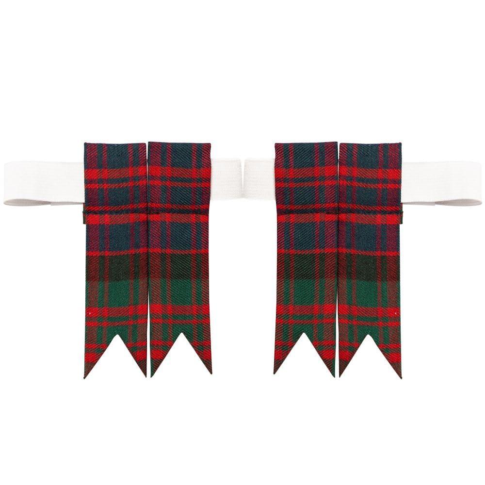 The Scotland Kilt Company Men's Kilt Sock Flashes in MacDonald - Polyviscose Wool - Adjustable Scottish Garters with Buckle Adjuster - One Size