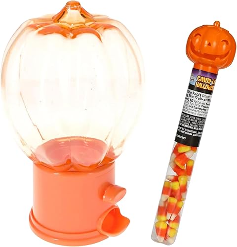 A1U - Dispensador de dulces de plástico en forma de calabaza de Halloween y maíz de caramelo con adornos de calabaza, regalo de fiesta temática