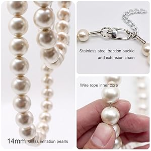 0.55 inch Big Pearl Dog Collar,Suit for Medium Large Dog,Occasions and Garden Party,Strong Stainless Steel Wire Rope,Elegant Exquisite Adjustable Dog Pearl Necklace