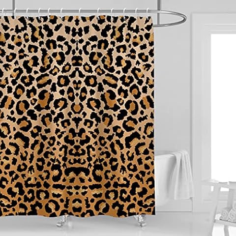 Kikiry Leopard Print Shower Curtain 60''W x 72''L Cheetah Ombre Brown Wild Safari Animal Powerful Panthera Big Cat Bathroom Decor Contemporary Polyester Fabric Waterproof 12 Pack Plastic Hooks Cover