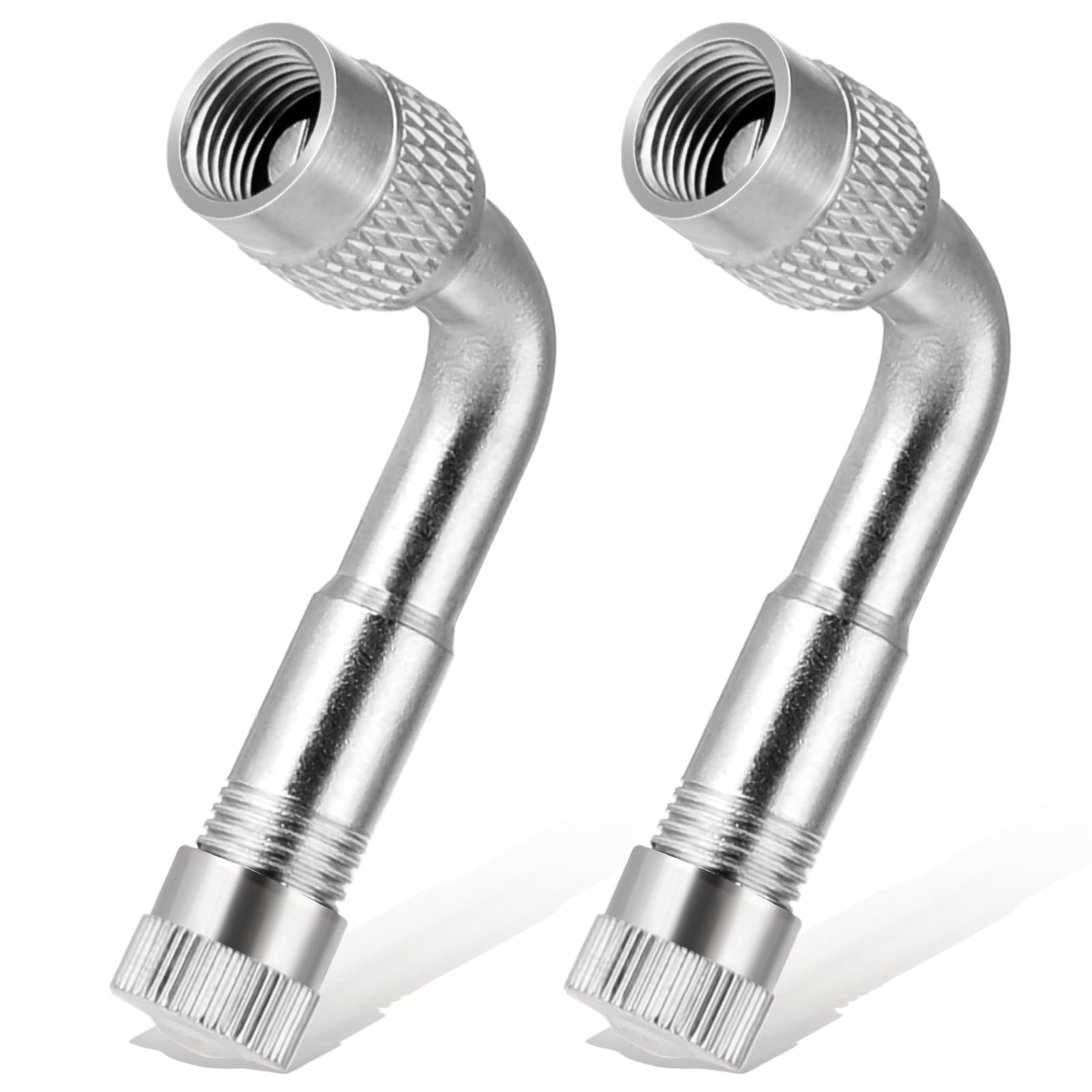 Photo 1 of Psyqtsuary 2-Pc 90 Degree Brass Tire Valve Extender - Silver