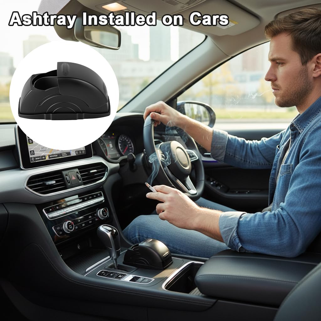 STHIRA® Car Ashtray with Metal Liner, Stylish Snail-Shaped Ash Tray with Flip Open Lid, Smoke-Free Anti-Odor Smoke Tray, Compact Ash Bin for Car Door, Dashboard 4