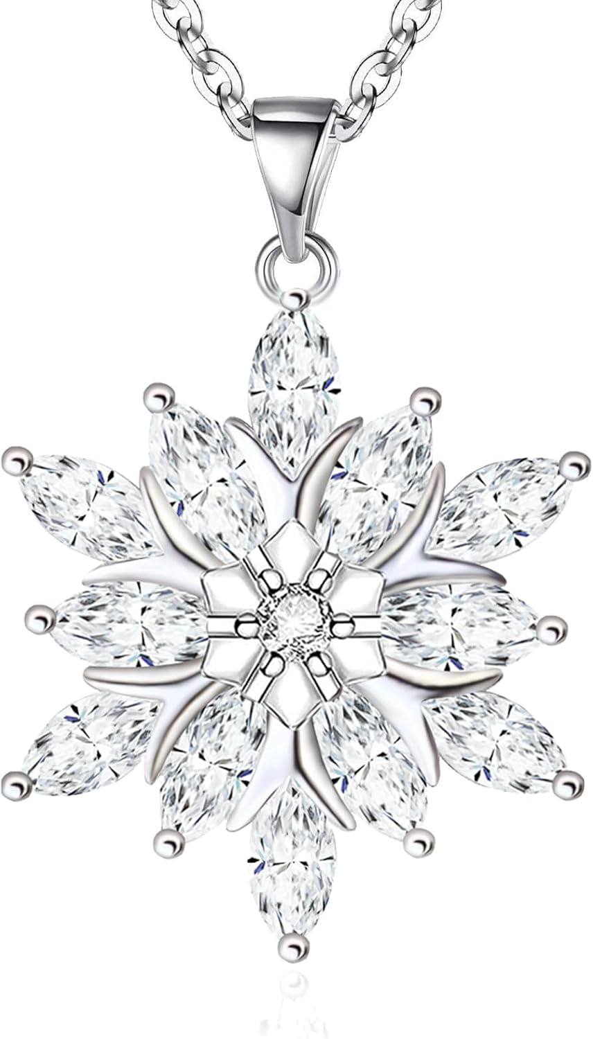 Snowflake Necklace for Women Winter Snowflake Pendant 925 Sterling Silver Christmas Jewelry Gifts for Her