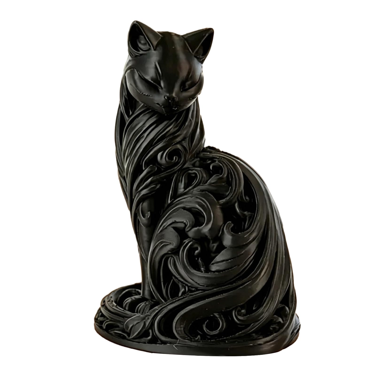 Pasisuu Minimalist Elegant Cat Statue 3D Printed Feline Figurine Modern Desktop Ornament for Bedroom Living Room Office Desk Decor Matte White Black