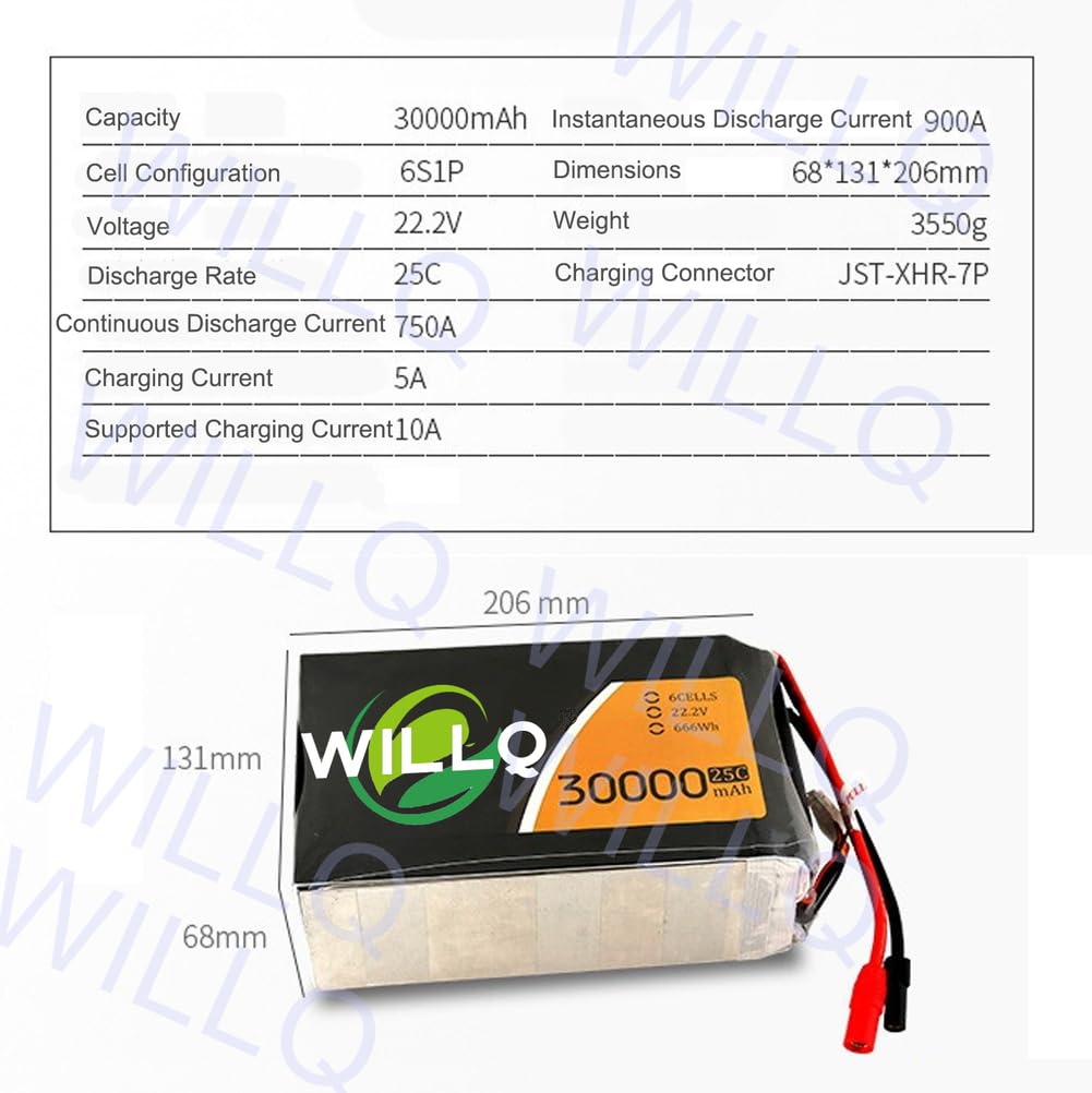 Akumulator litowo-polimerowy 30000mAh 6S 22,2V 25C z wtyczką AS150 zamienny akumulator samochodów zdalnie sterowanych, samolotów, ciężarówek, łodzi, buggy i dronów