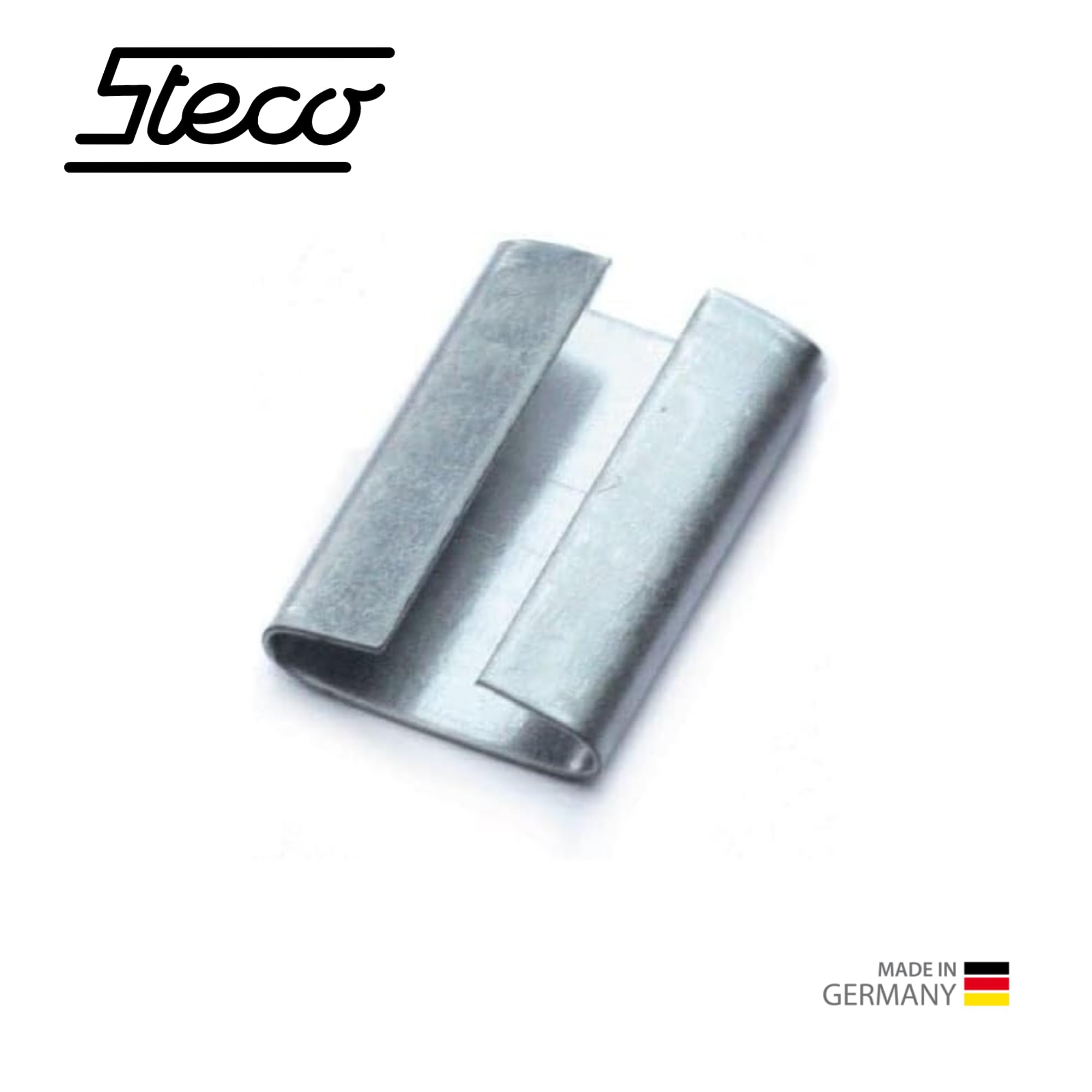 STECO – Morsetti in acciaio – Manicotti di chiusura per nastro in acciaio da imballaggio a forma di C 13 x 27 mm zincato Seals for steel strapping Signode TITAN