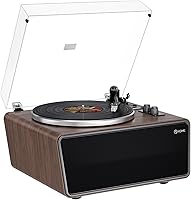 XJ-HOME All-in-One Bluetooth Vinyl Record Player with 4 Stereo Speakers, AT-3600L Cartridge, 33/45 RPM, USB PC Recording