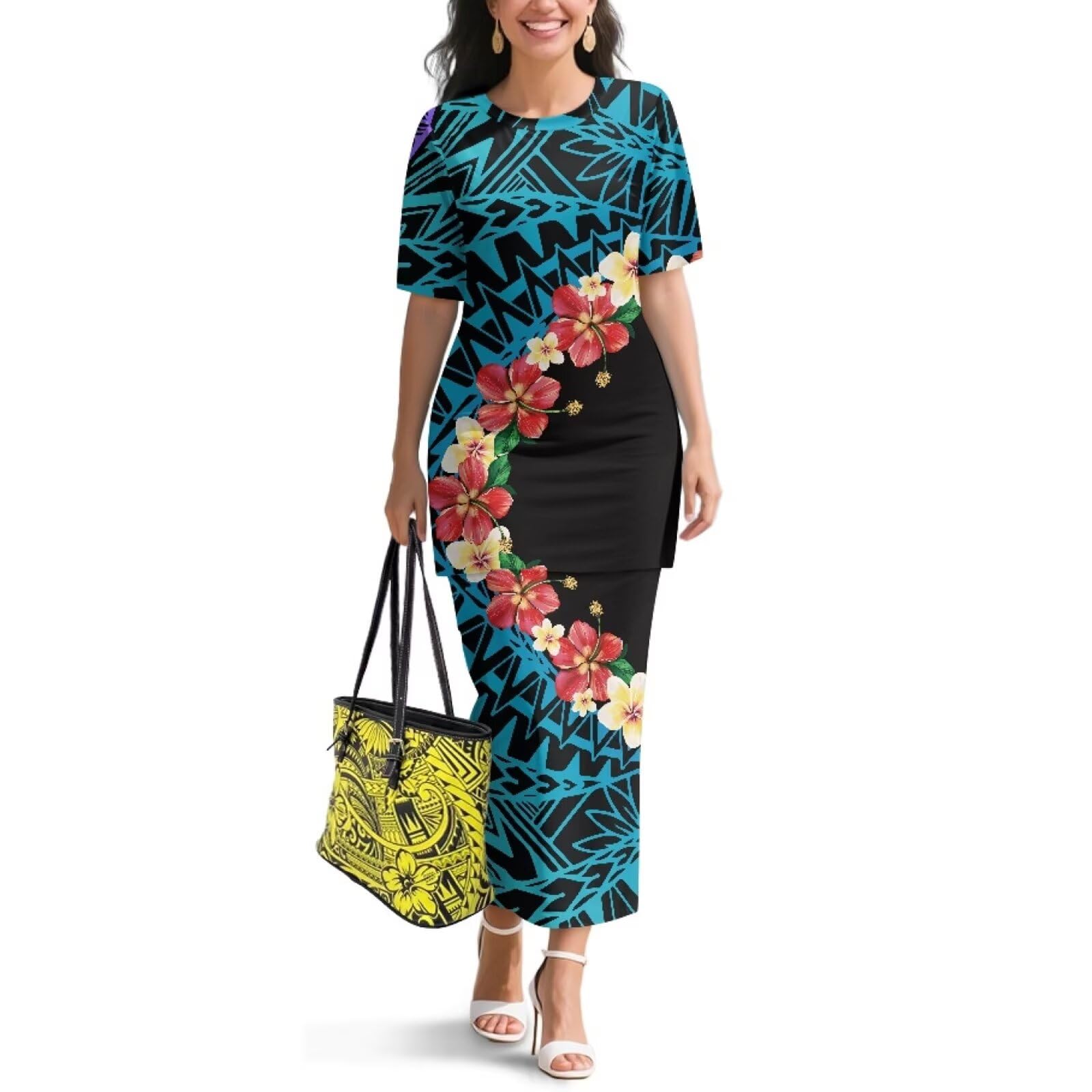 Samoa Puletasi Dress for Women Polynesian Top and Maxi Skirt Sets