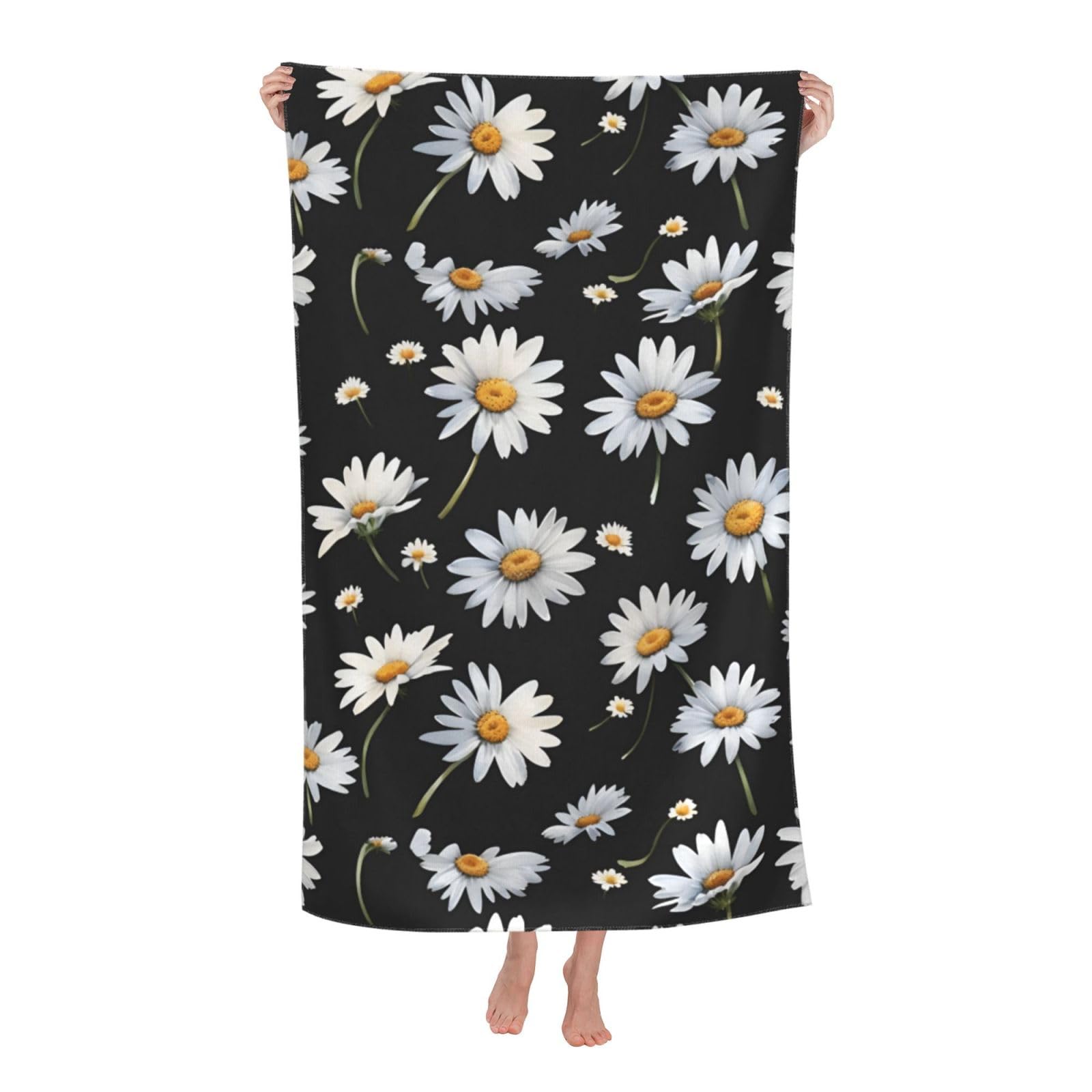 Pojknbv White Spring Daisy Flowers Print Oversized Adult Beach Towel Quick-Dry Comfortable Lightweight Travel Pool Camping