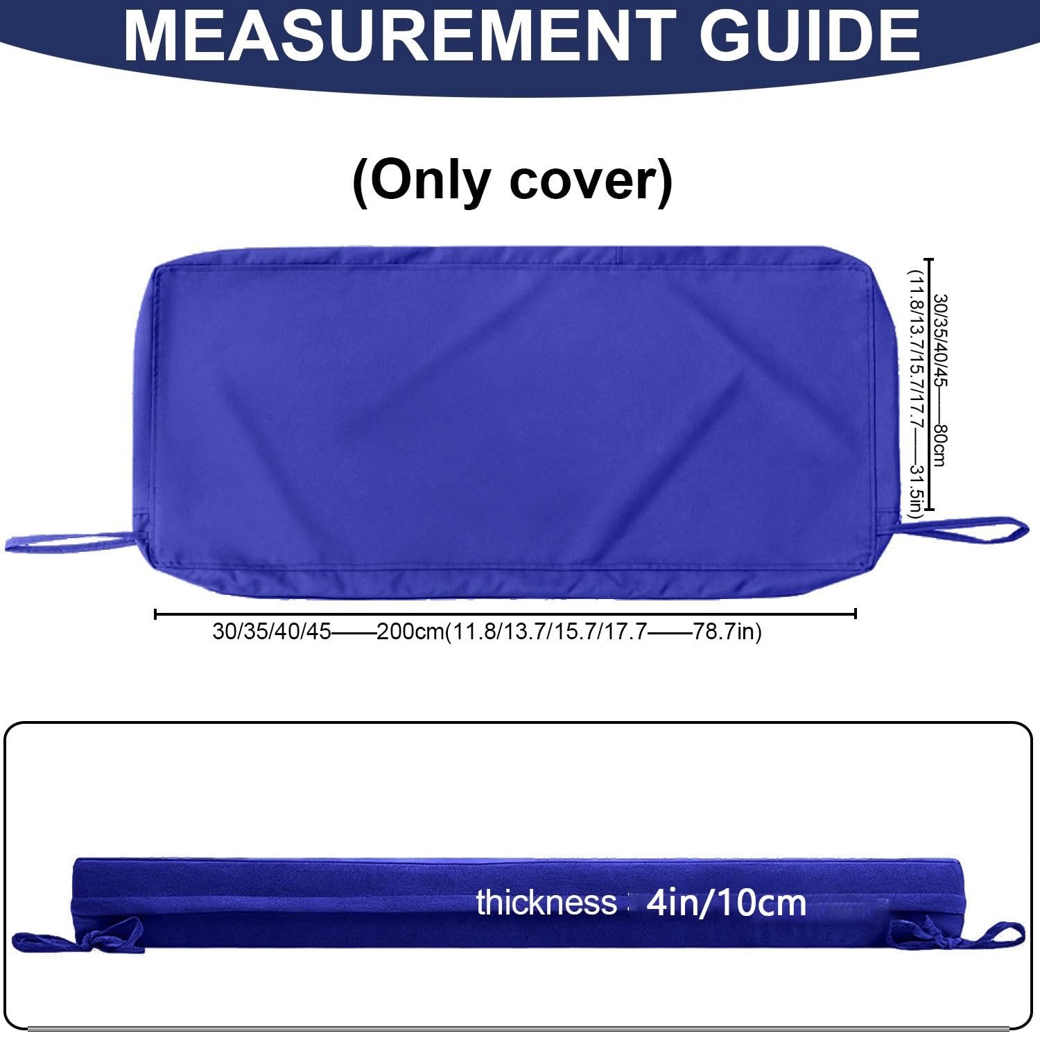 Funda Impermeable para Cojín de Banco de Exterior, Cubierta de Repuesto con Cremallera y Correas, Protector de Asiento para Jardín, Patio, Balcón y Sofá(Gris Oscuro,180x60x10cm)