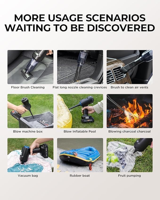 Image of larrto ortable Car Vacuum Cleaner with Blower | USB Rechargeable Wireless Handheld Cleaner Traveling,Portable,Rechargeable (-4in1)