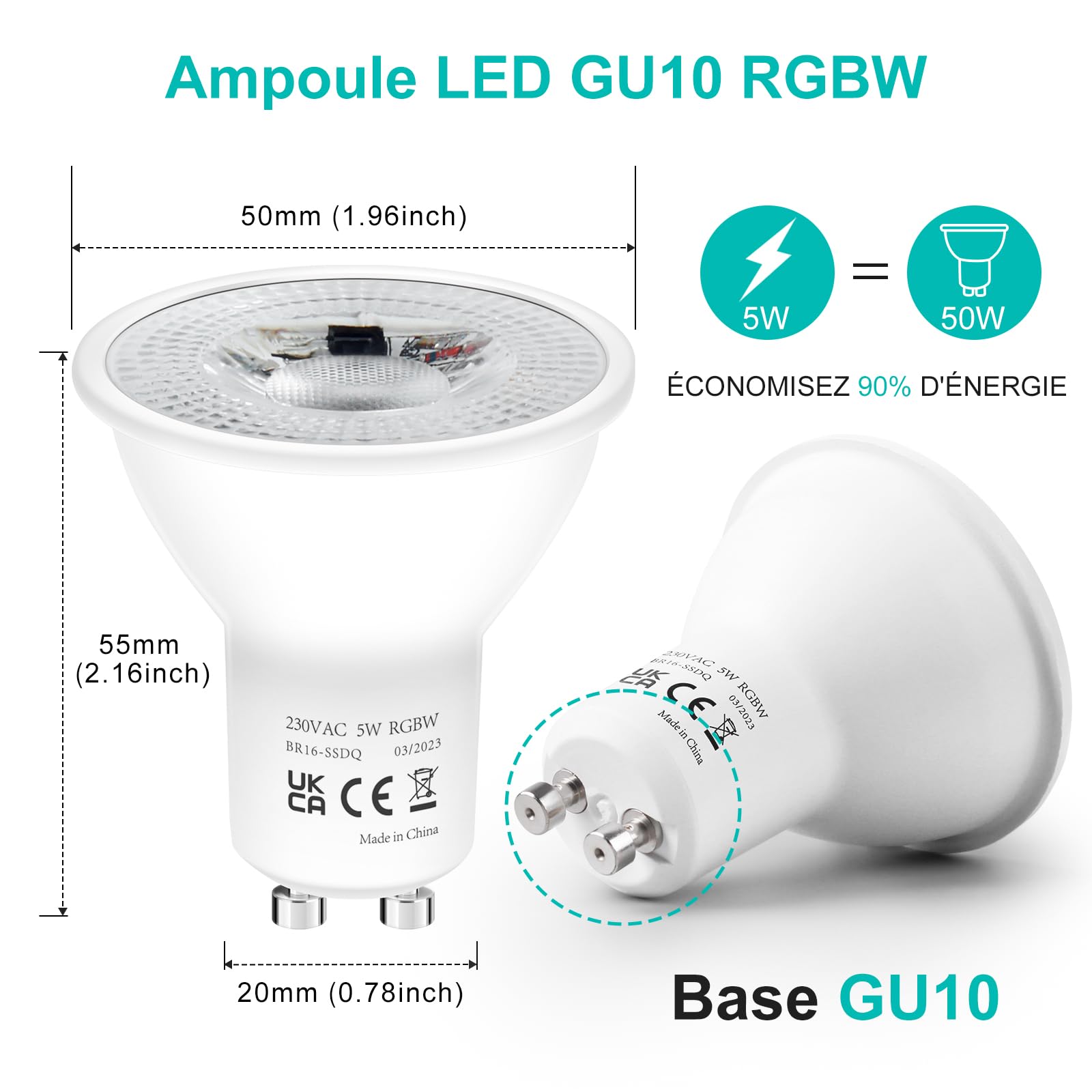 REYLAX Ampoule GU10 LED 5W Equivalence 50W 450lm RGB Spot Changementde Couleur Ampoules Blanc Chaud LED GU10 Dimmable avec Télécommande pour Luminaire Sur Rail Applique Murale paquet de 8