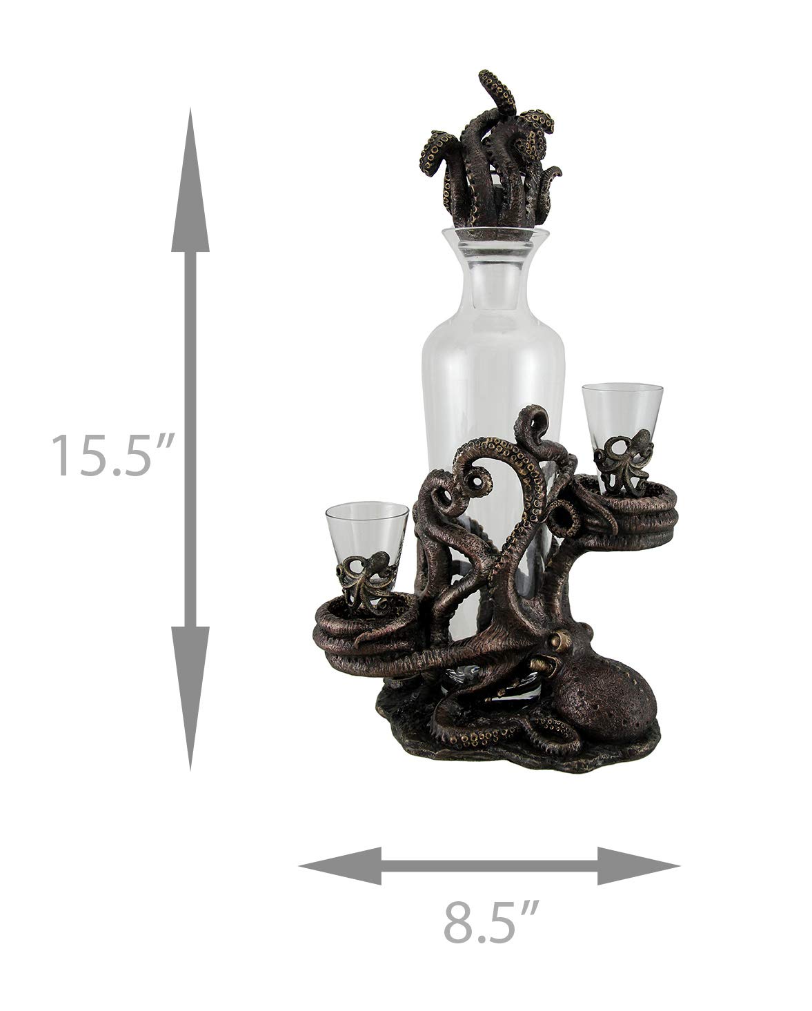 Resin And Glass Liquor Decanters Octopus Spirit Decorative Antique Bronze Finish Statue And Glass Decanter Set 8.5 X 15.5 X 5.25 Inches Bronze