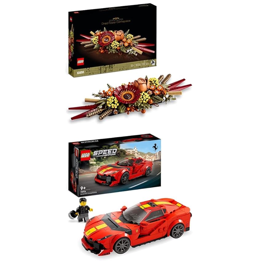 Immagine del prodotto LEGO 10314 Icons Centrotavola di Fiori Secchi Finti, Set Fai da Te, Botanical Collection con Rosa & 31135 Speed Champions Ferrari 812 Competizione, Serie 2023