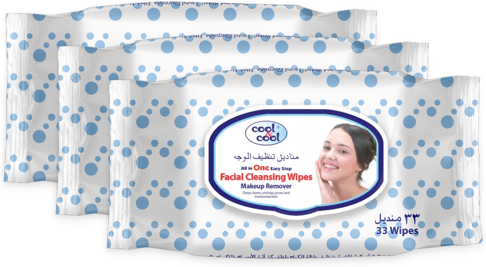 Cool & Cool Cleansing & Make Up Remover Wipes 33's (Pack of 3) - Deep Cleans, Unclogs Pores, Moisturizes - 99 Wipes