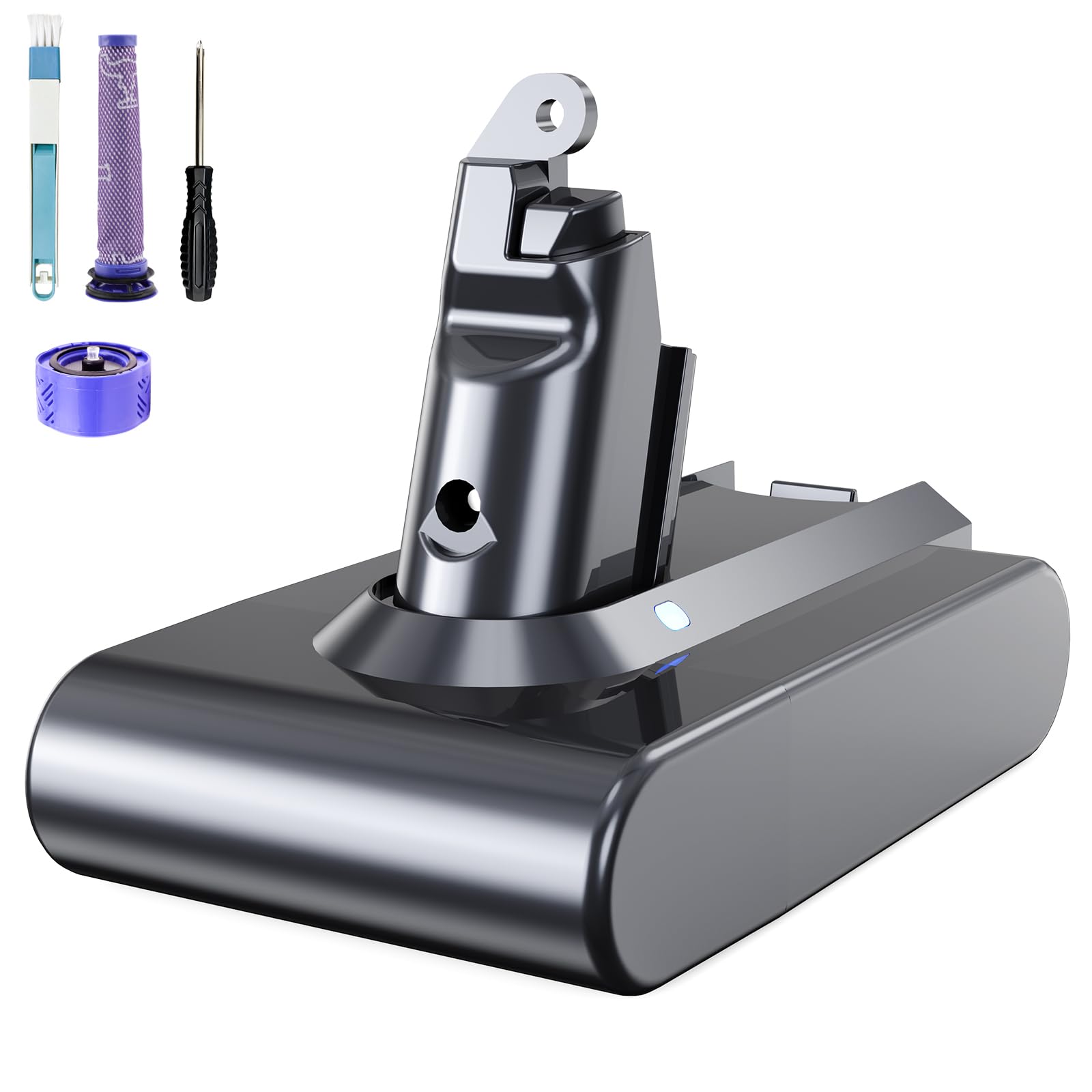 6000mAh Batterie avec Affichage de la Charge Restante pour Dyson V6 DC62 DC59 DC61 DC58 DC72 Aspirateur à Main Remplacement Batterie pour Dyson SV03 SV09 SV05 SV06 SV07 avec 2 Filtres (V6-6000MAH)