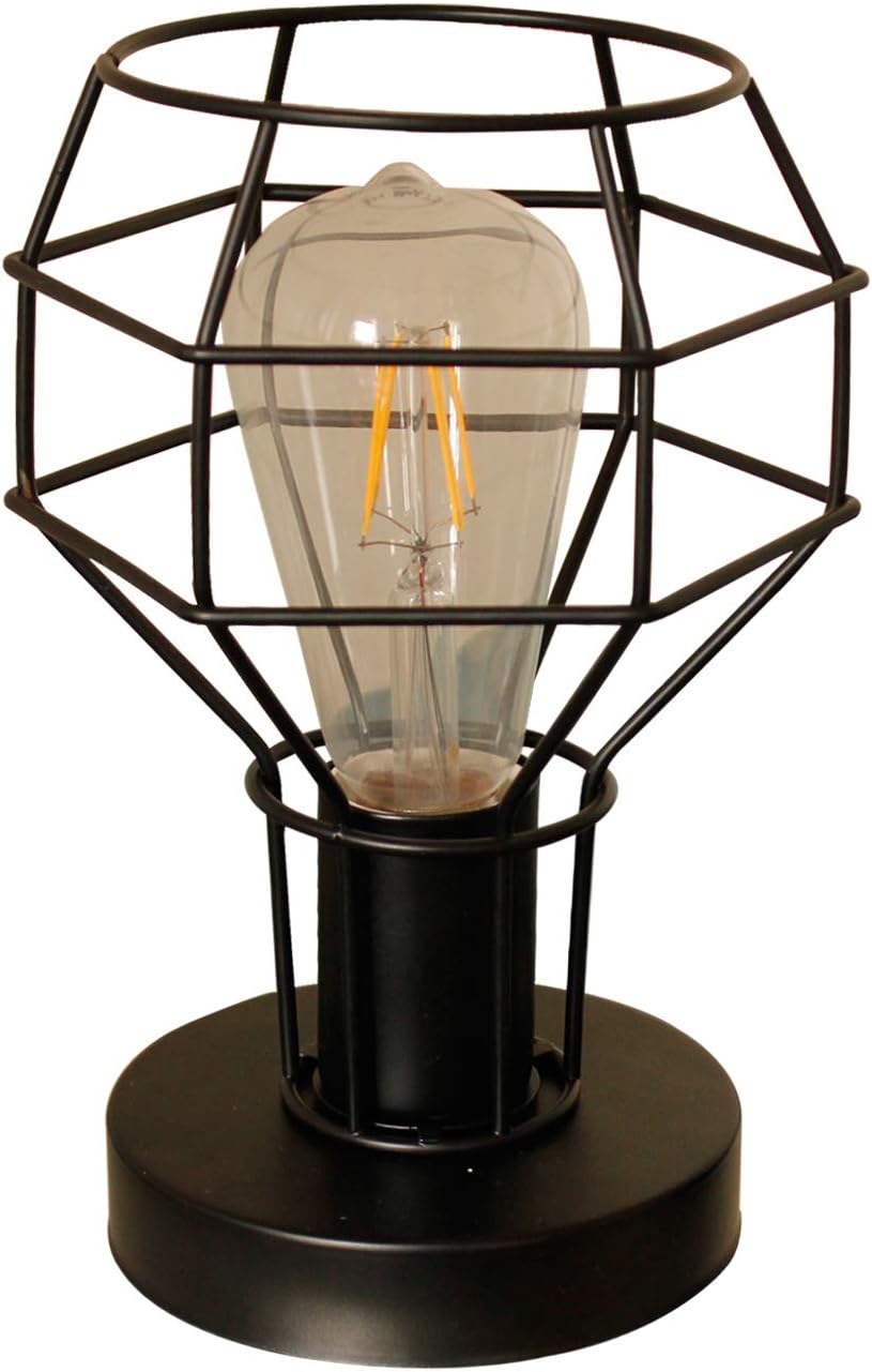 Magland Small Lamp Vintage Industrial Bedside Table Lamp for Bedroom and Farmhouse Decor with E26 Type A19 Led Warm Bulb Included, Black 9"H