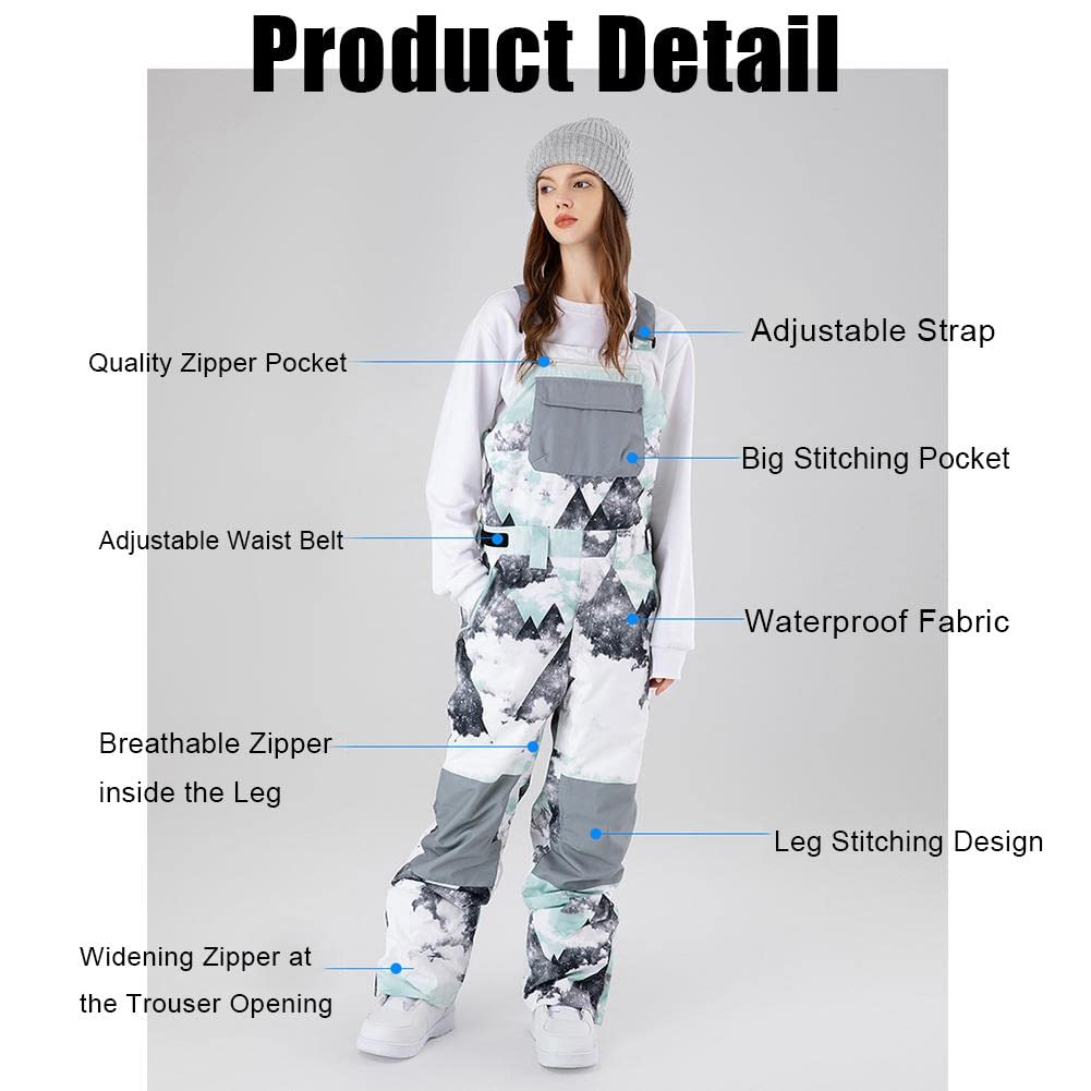 GS SNOWING Women's Ski Bib Pants Insulated Waterproof Snow Winter Warm Outdoor Snowboard Overalls Colorful-2 XS