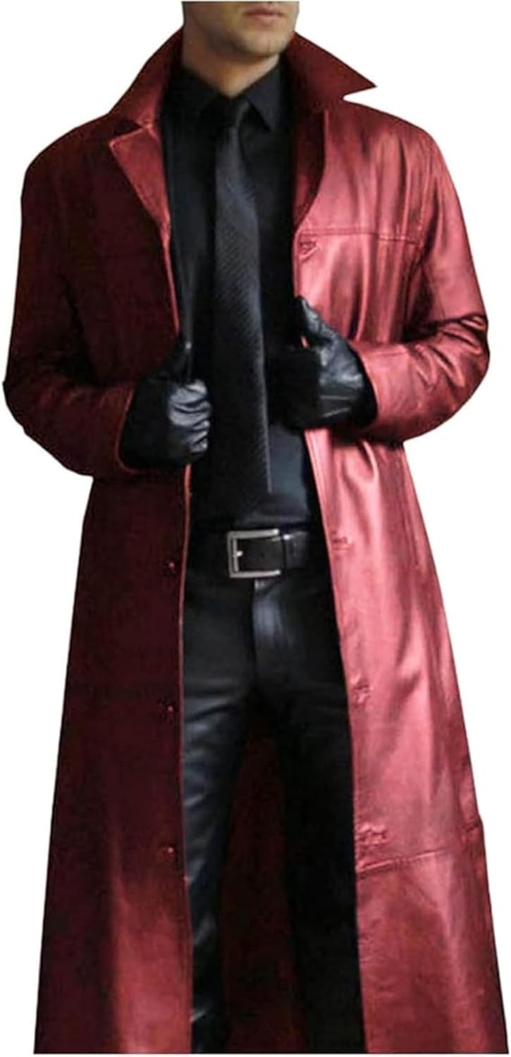 JEShifangjiusu Mens Vintage Classic WW2 Officer Military Uniform Long Trench Coat Motorcycle Jakcet Faux Leather Trench Coat