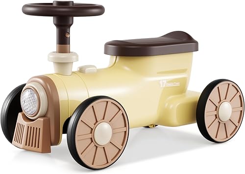 OLAKIDS Auto de empuje para niños, auto deslizante de pie a piso con sonido de silbato de tren, almacenamiento debajo del asiento, regalo de