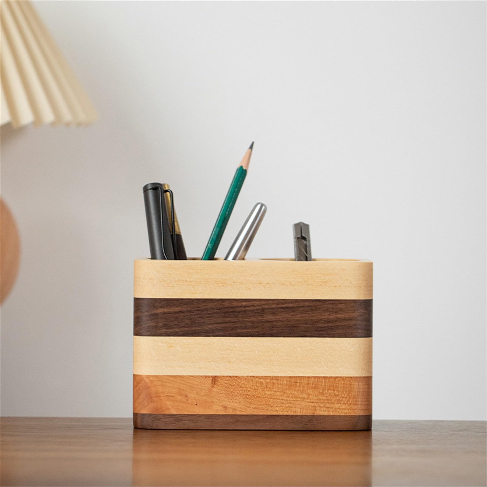 Drewniany pojemnik na ołówki Biurowy drewniany pojemnik na długopisy Biznesowe artykuły papiernicze na artykuły biurowe (brązowy 14,3 x 7,5 x 9,7 cm)