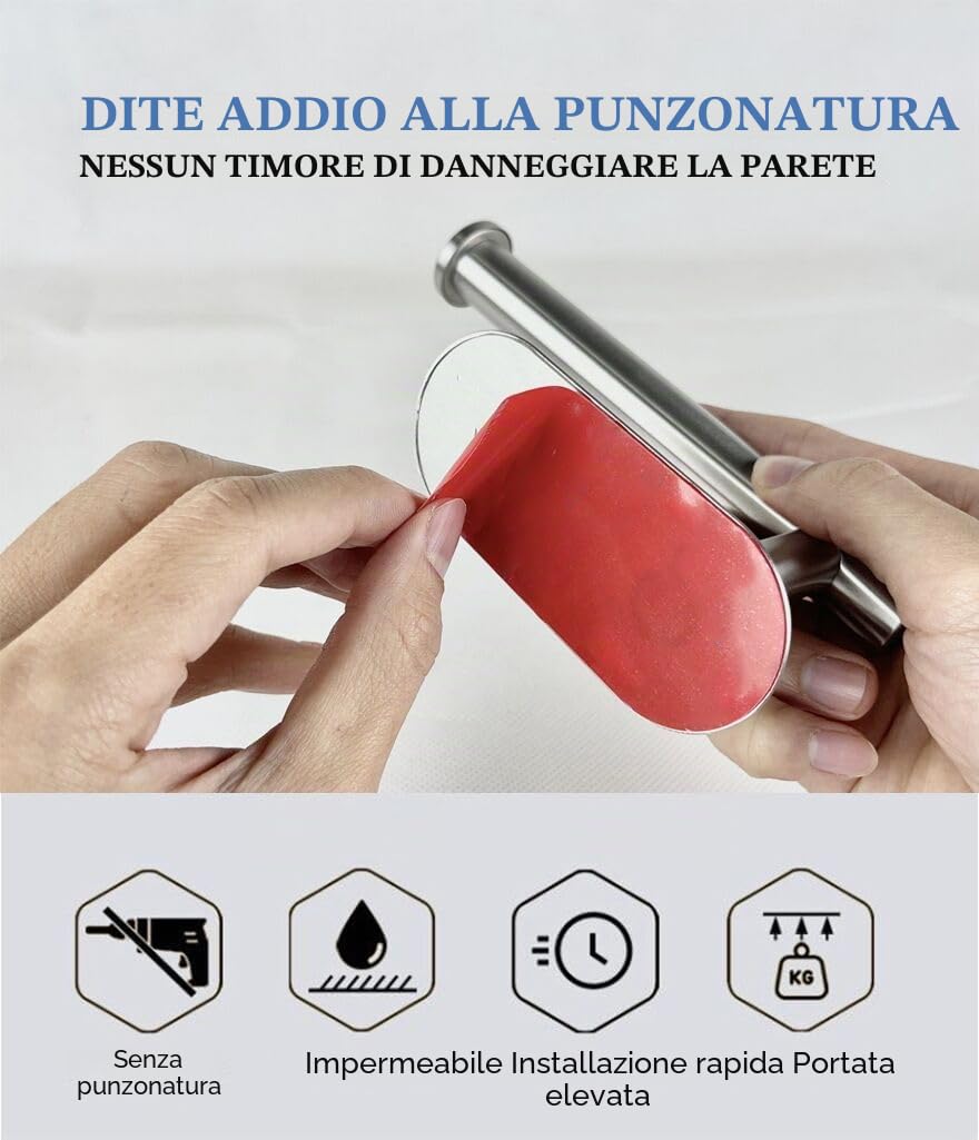 Porta carta igienica autoadesivo in acciaio inox, non richiede fori, forte adesivo e impermeabile. Prodotto da BIIYOOVE