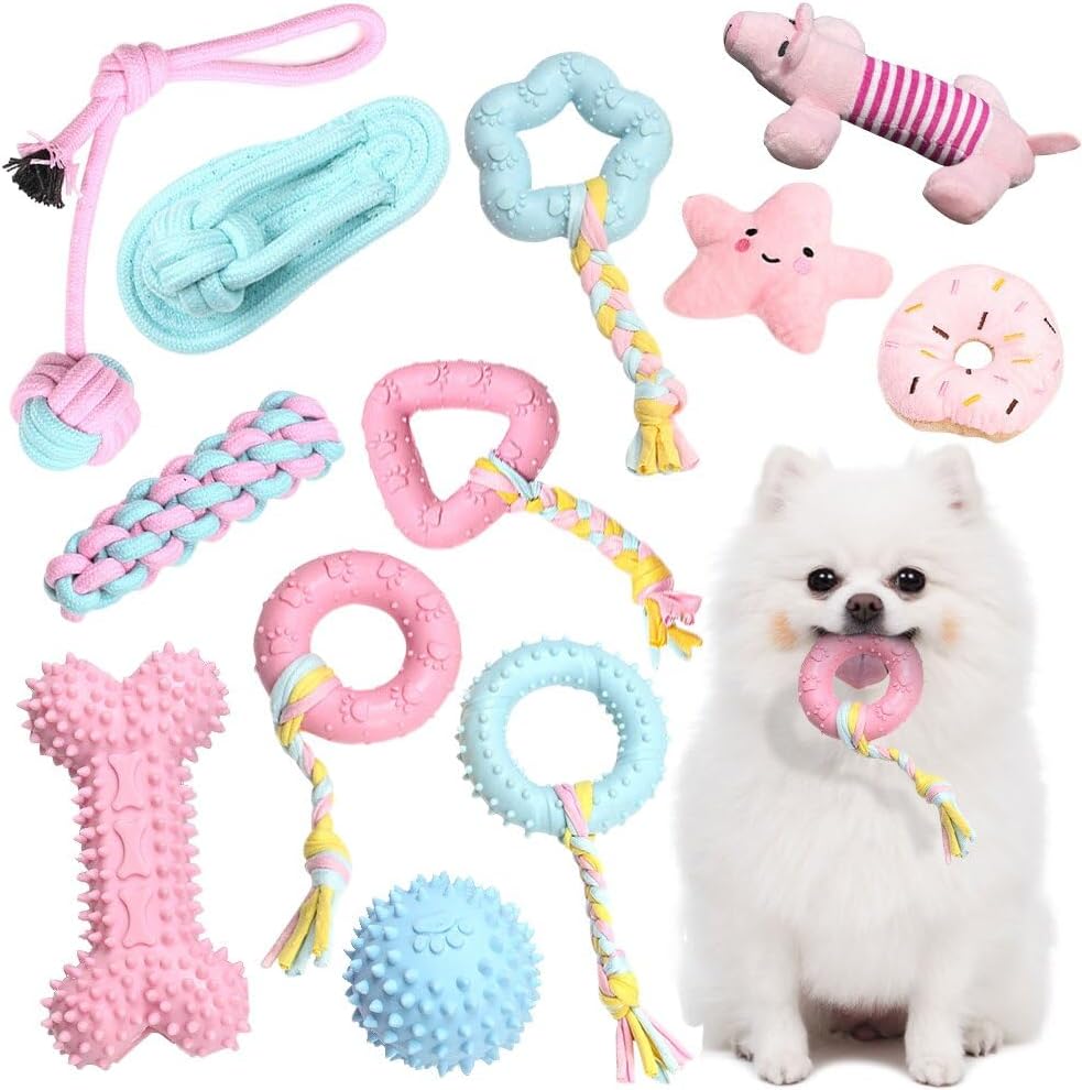 Pet Supplies JSOBEN 12PACK Puppy Chew Toys for Teething, Cute Pink Dog Toys for Small Dogs