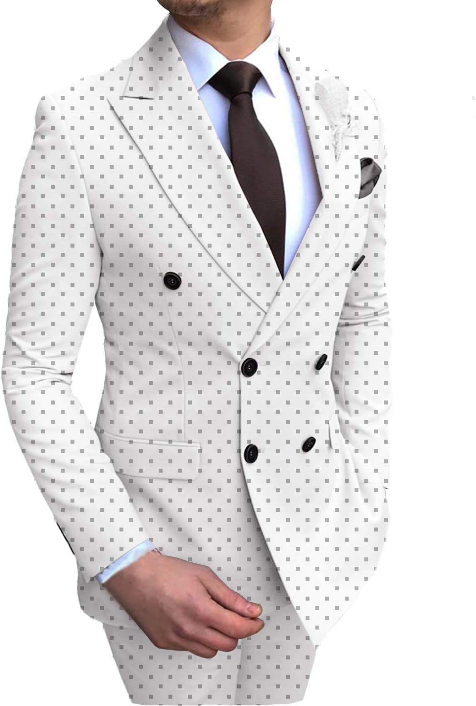 Solove-SuitMen's 2 Pieces Fashion Dotted Mens Suit Slim Fit Double Breasted Tuxedos for Wedding Groomsmen(Blazer+Pant)