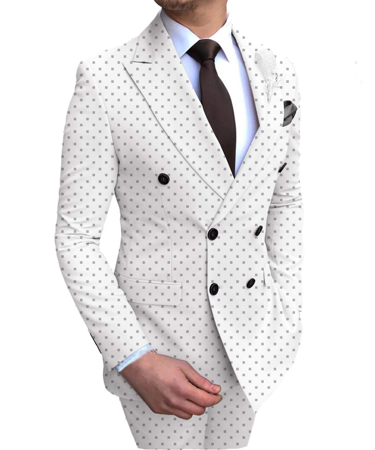 Solove-SuitMen's 2 Pieces Fashion Dotted Mens Suit Slim Fit Double Breasted Tuxedos for Wedding Groomsmen(Blazer+Pant)