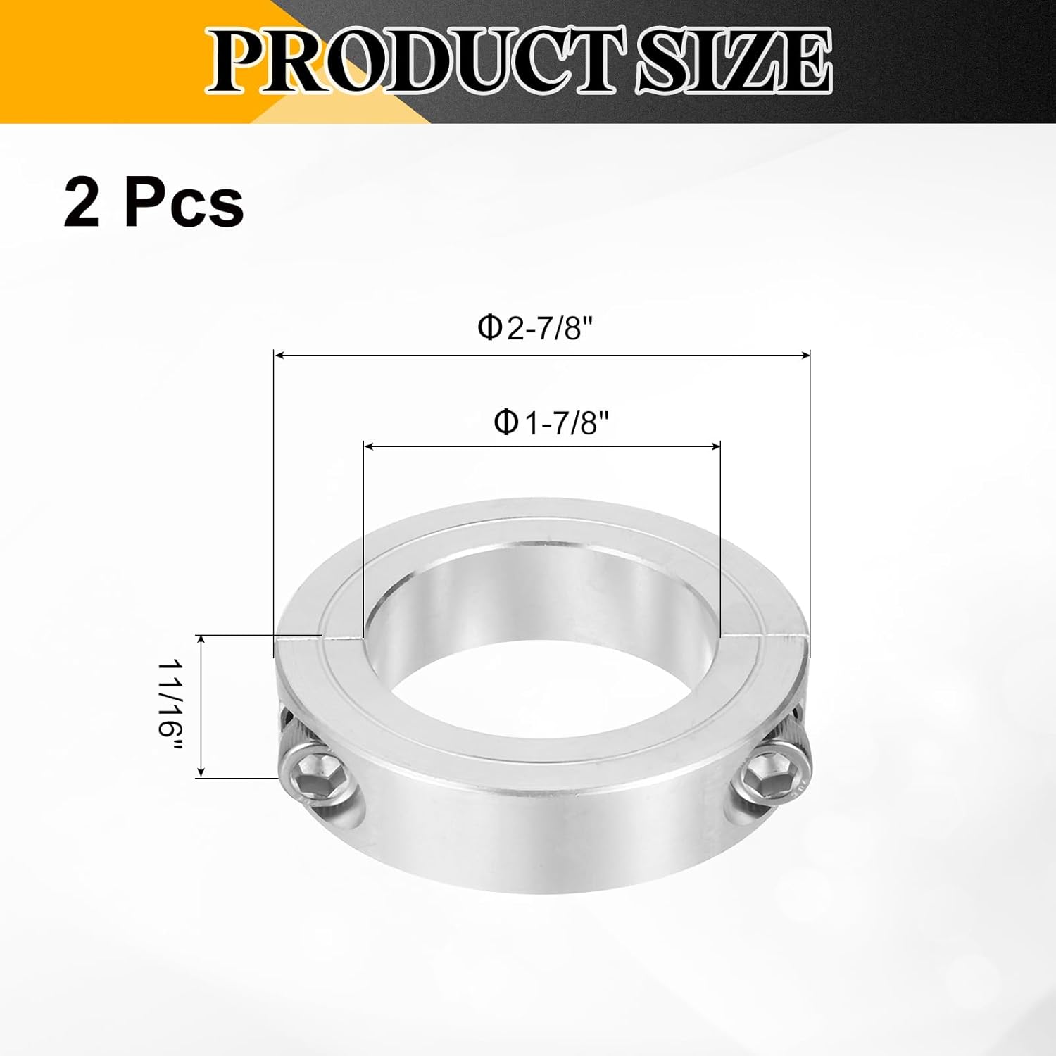 uxcell 2 Pcs Double Split Shaft Collar 1-7/8" Bore, Two-Piece Clamping Collar 2-7/8" OD, Clamp-On Set Screw Collars (2024 Aluminum)