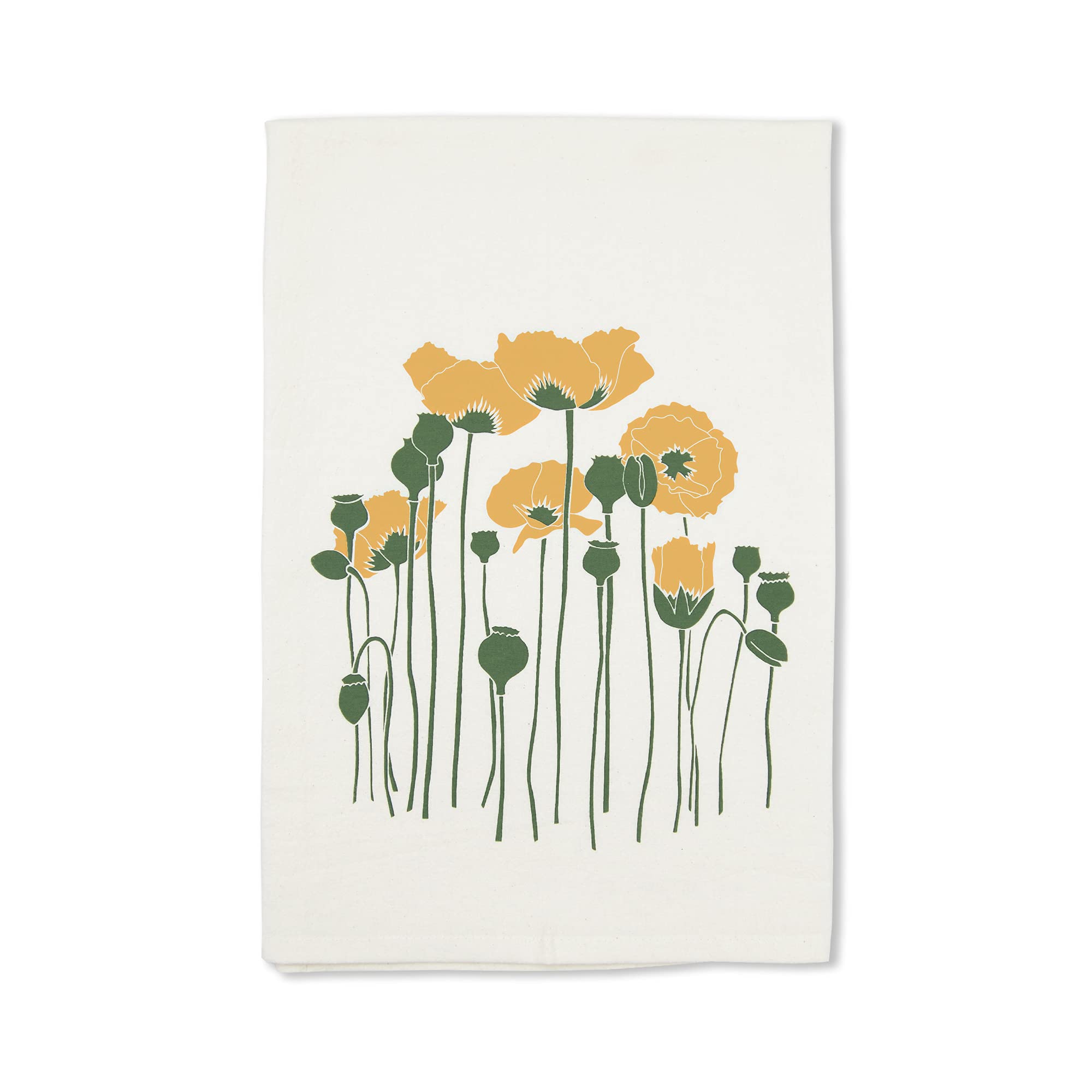 Orange Poppies Screen Printed Organic Cotton Tea Towel