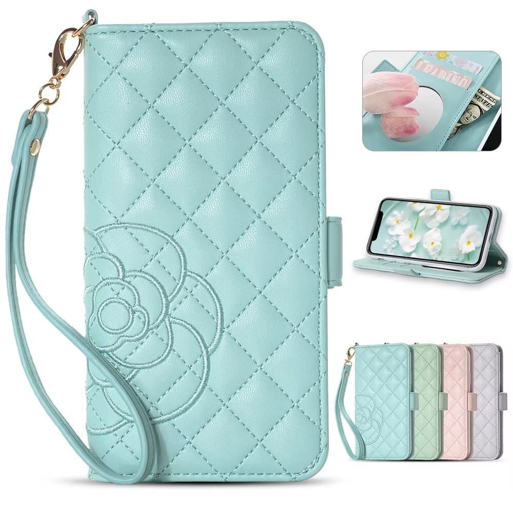 Englaph iPhone 12 ケース 手帳型 iphone 12 Pro 手帳型ケース 可愛い iphone ケース 12 手帳型 かわいい スマホケース アイフォン 12 Pro 携帯カバー手帳型 iphone 12 12 Pro スマホケース手帳型 ツバキ（椿） サザンカ 刺繍 iphone 12 携帯 カバー 手帳型 女性 上品 手触り 可愛い iphone 12 Pro ケース カード収納 手帳型 クリスマスプレゼント 花柄 スマホケース iphone 12 ケース レディース 贈り物 美しい手帳型 鏡つき iphone 12 Pro 絶妙な ストラップ 財布 手帳型 女の子へのプレゼント お正月プレゼント （iPhone 12/iPhone 12 Pro(画面が6.1インチ)，ブルー）