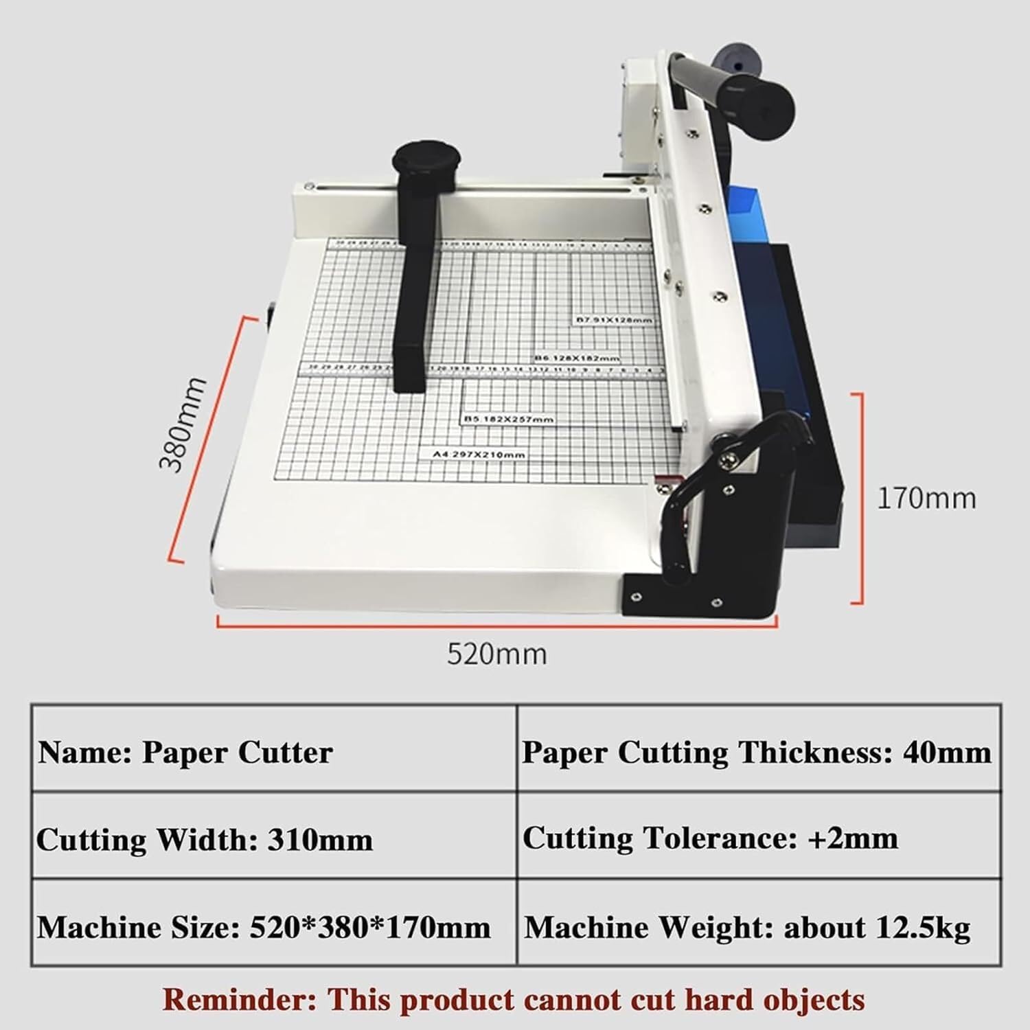 Taglierina per Carta impilabile, taglierina per impieghi gravosi, Formato A4, Larghezza di Taglio 12 Pollici e Spessore 40 mm, Robusta Struttura in Acciaio, Lame afte