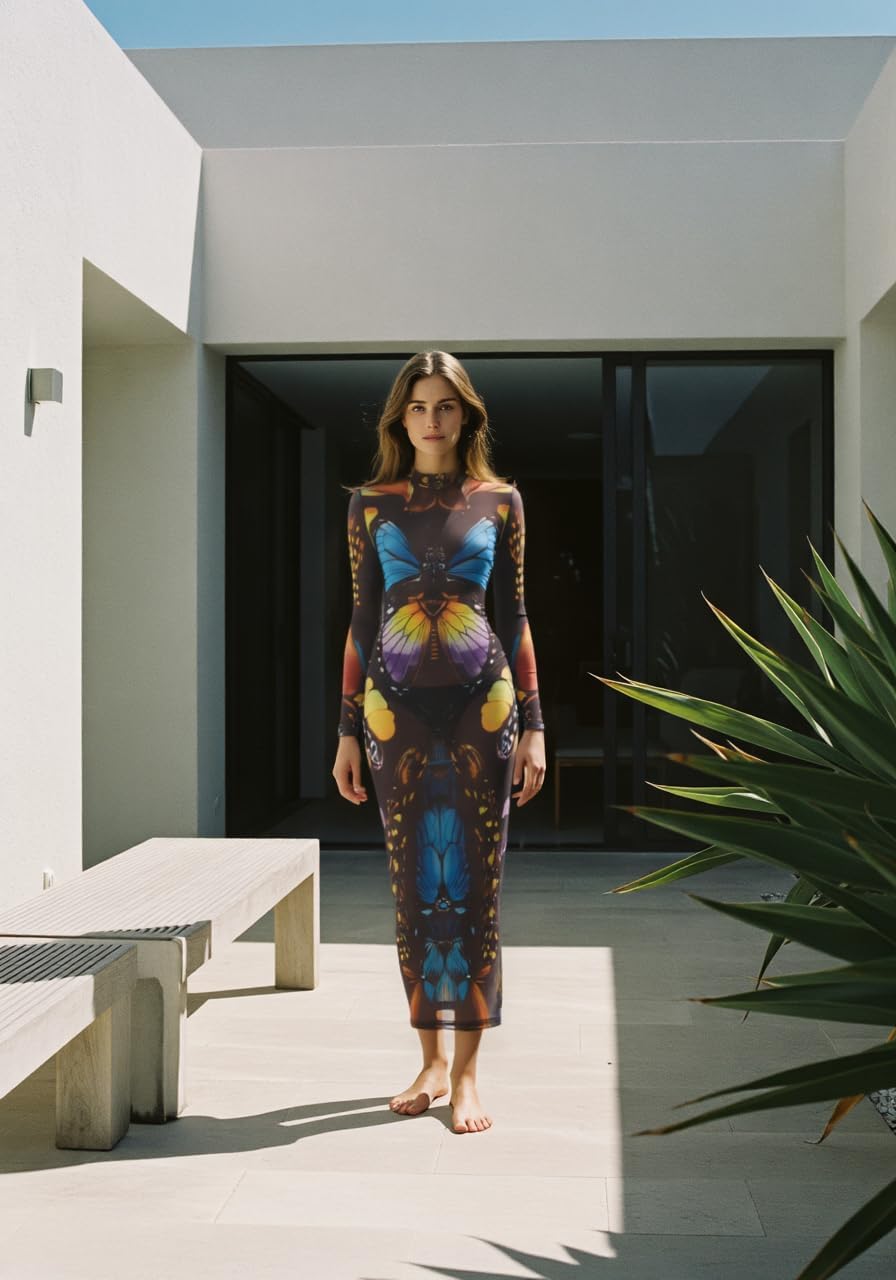 JW PEI Women's Butterfly Mesh Maxi Dress - Image 3