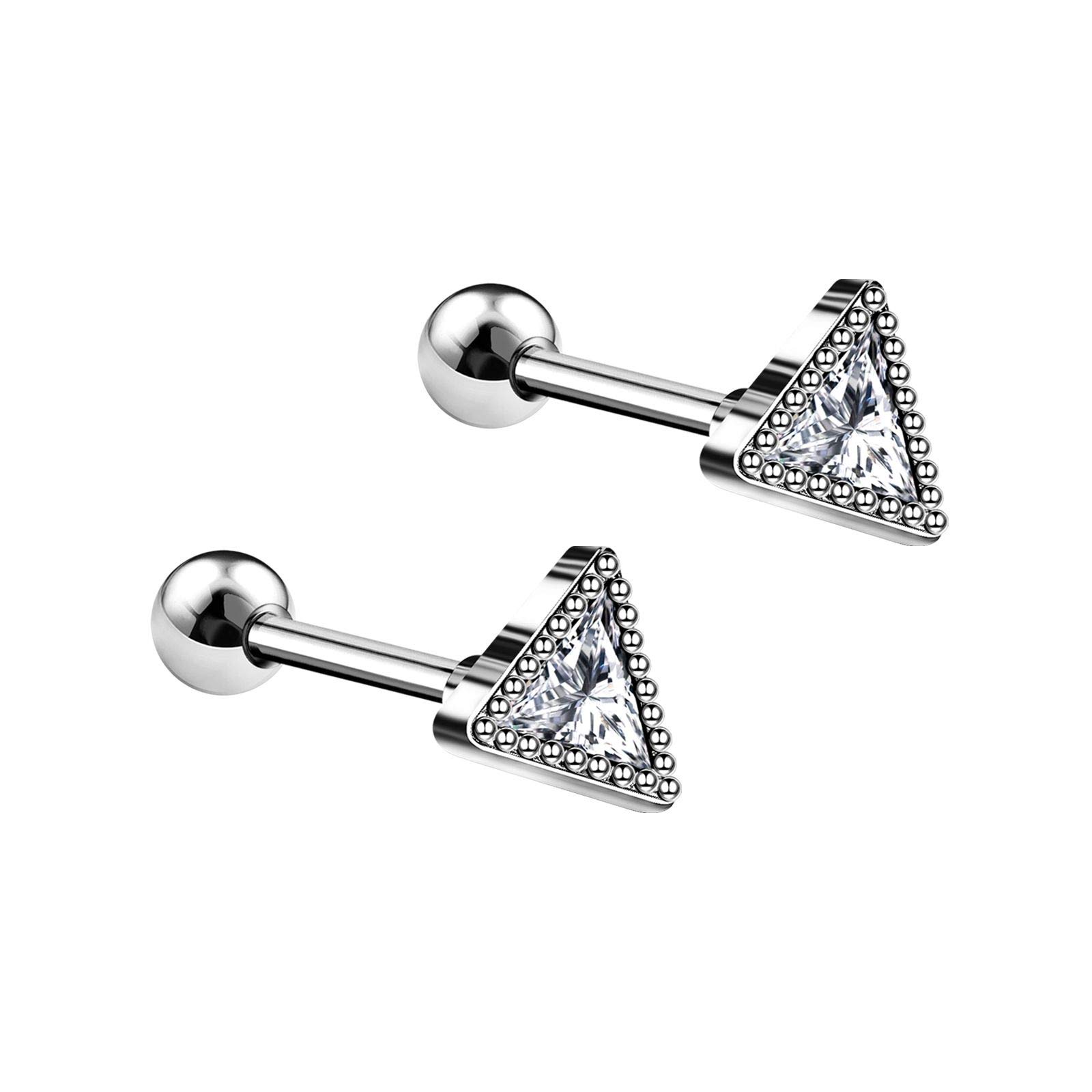 2PCS Dotted Triangle Clear CZ Stone Stud 16g 1/4 6mm Barbell Tragus Cartilage Helix Earring Piercing Jewellery Choose Color