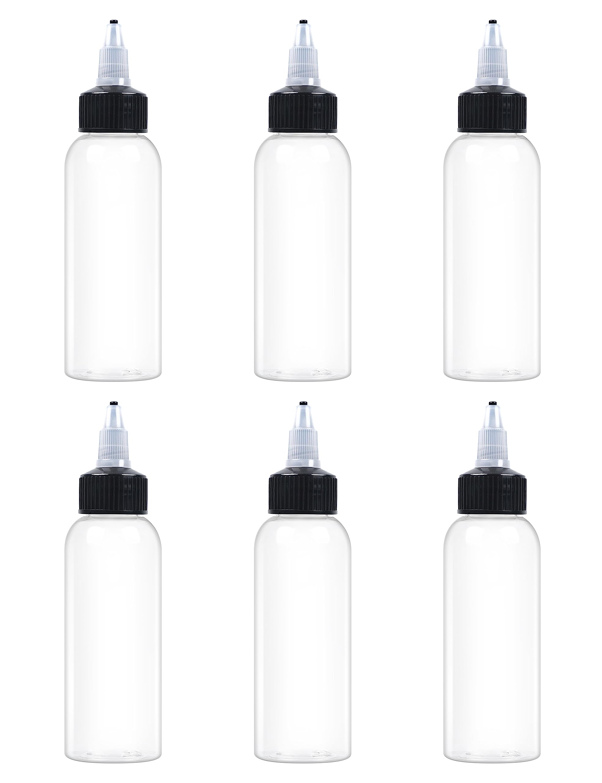 EOSAU 6 Pcs 2oz Clear Plastic Squeeze Bottles for Liquids, Twist Top Cap