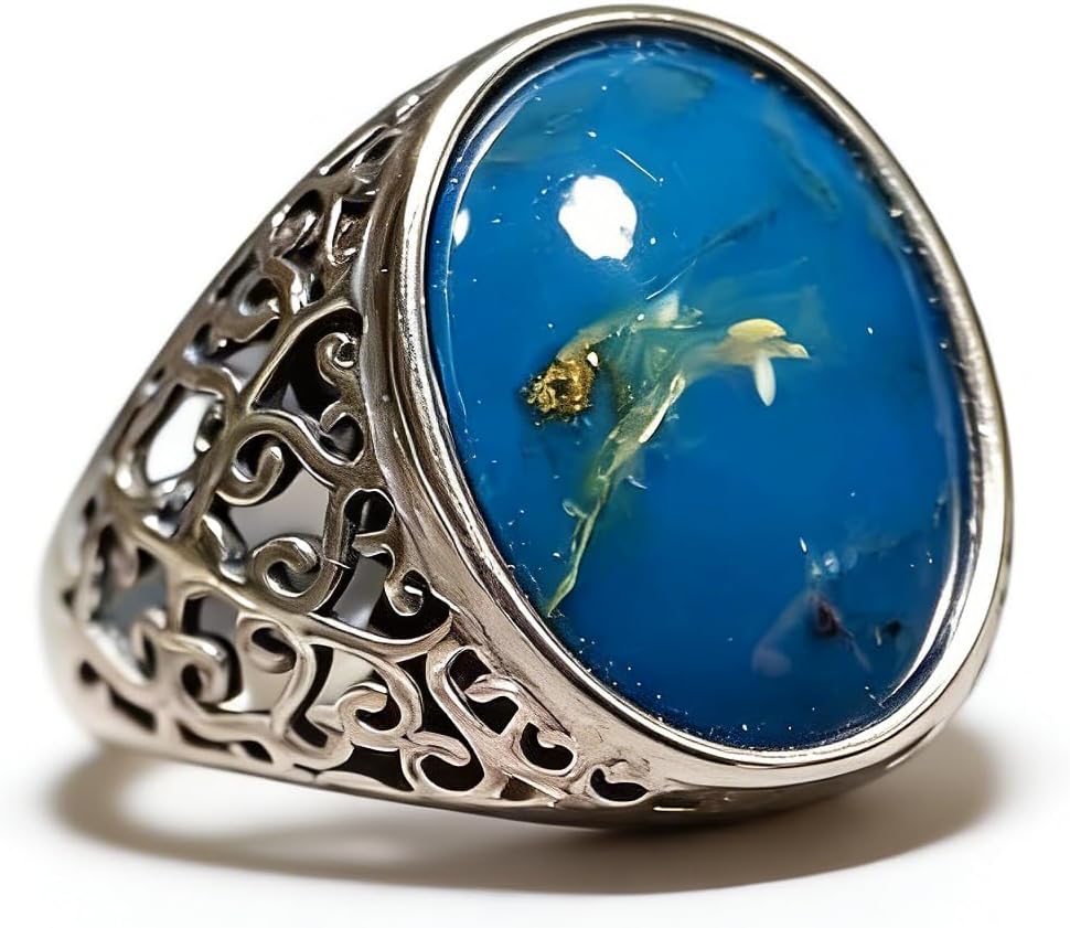 Genuine natural Dominican Sky Blue landscape plant Amber ring