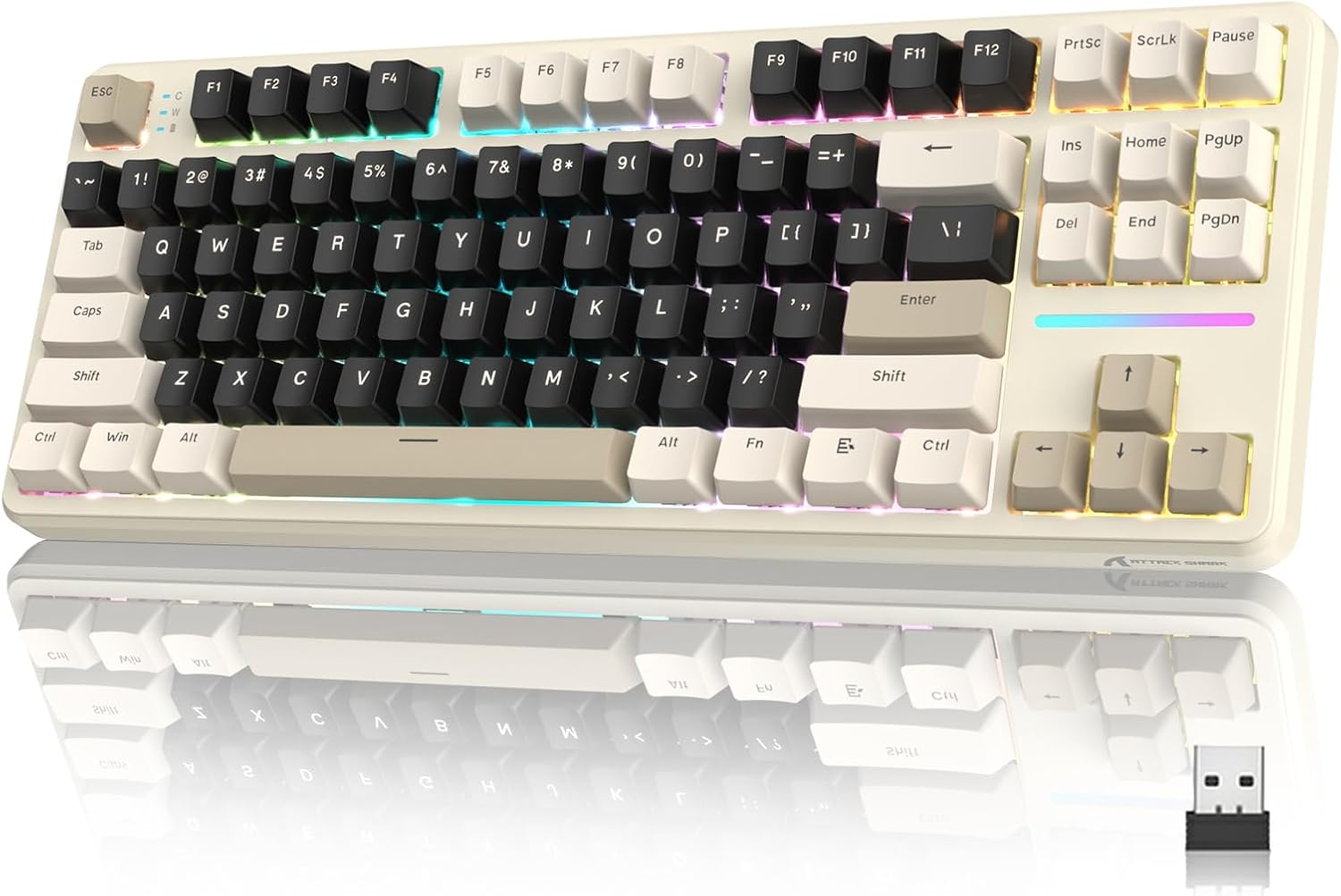 Product image of ATTACK SHARK X87 Wireless Mechanical Keyboard,87 Keys Compact TKL Gasket Gaming Keyboard,Hot Swappable Custom Keyboard with Five-Layer Padding,Full RGB,2.4G/USB-C/BT,Pre-lubed Switches (Retro White)
