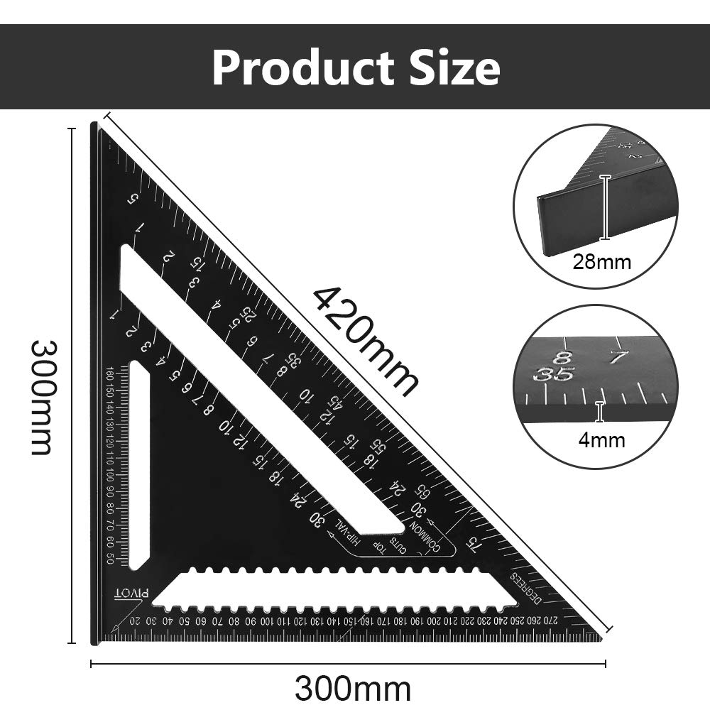 AFASOES 12 Inch Aluminum Alloy Triangle Ruler Metric/Imperial Triangle