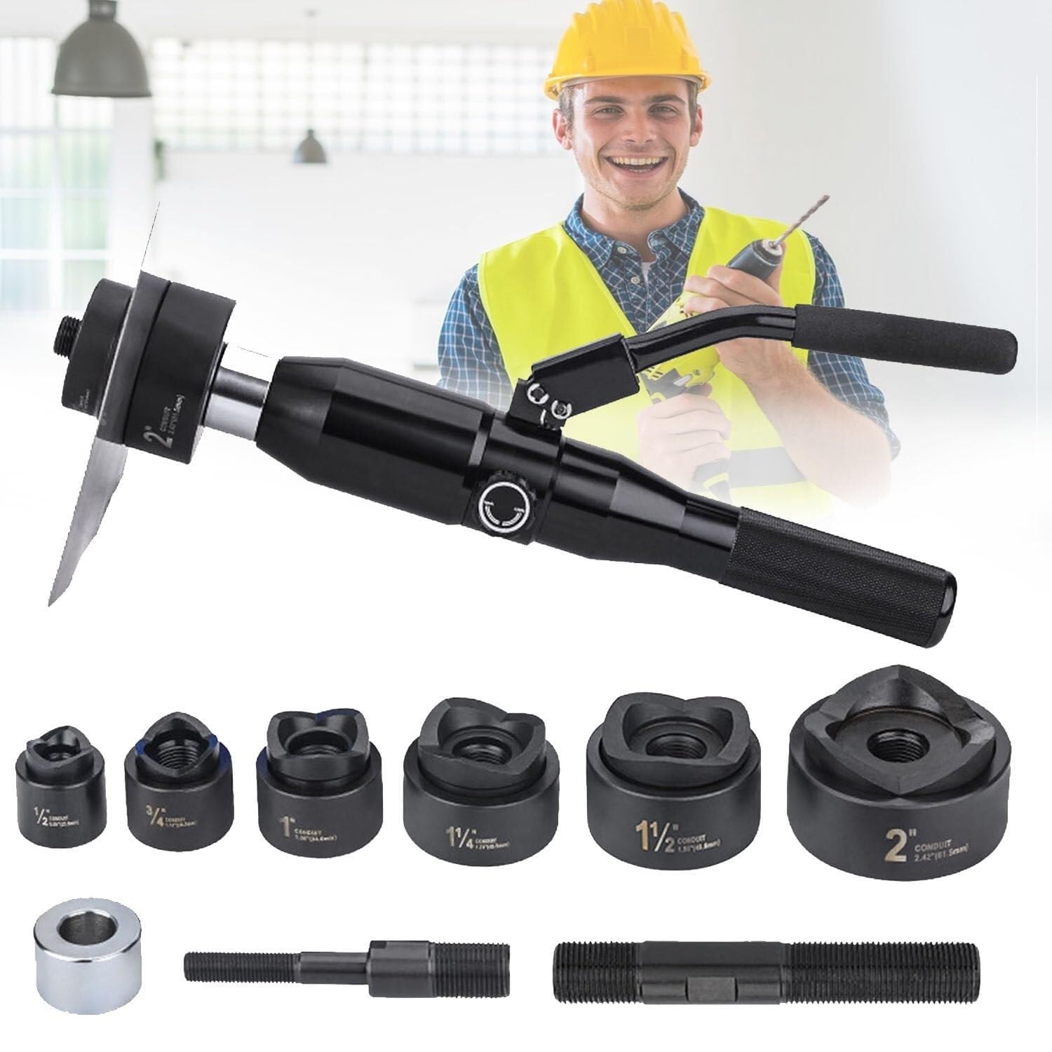 Hydraulic Hole Punch Metal Set,Hydraulic Knockout Punch Metal Sheet Puncher with 6 Dies Hole Complete Tool