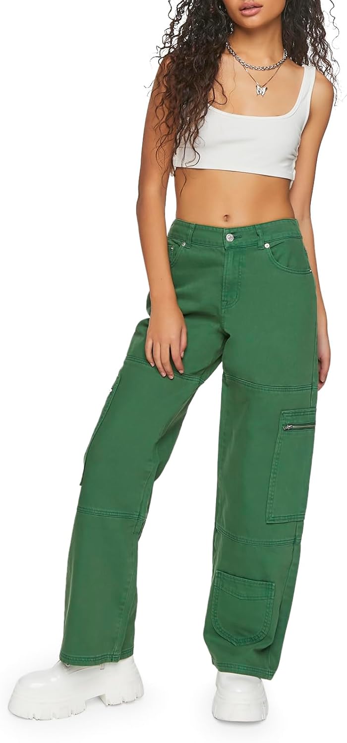 Forever 21 Womens Mid-Rise Denim Cargo Pants