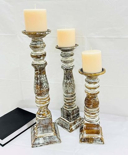 Miniatura 3 de Juego de 3 portavelas de pilar blanco rústico, soporte decorativo para velas, decoración del hogar, regalos para dormitorio, sala de estar, boda, 18