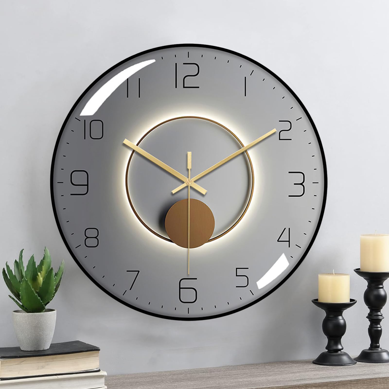Eytzpto Wall Clock, 12 Inch Silent Non-Ticking Battery Operated Quartz Clock, Round Classroom Clock, 3D Curved Glass Large Wall Clock Decorative for School, Office, Living Room, Bedroom, Kitchen (B-B)