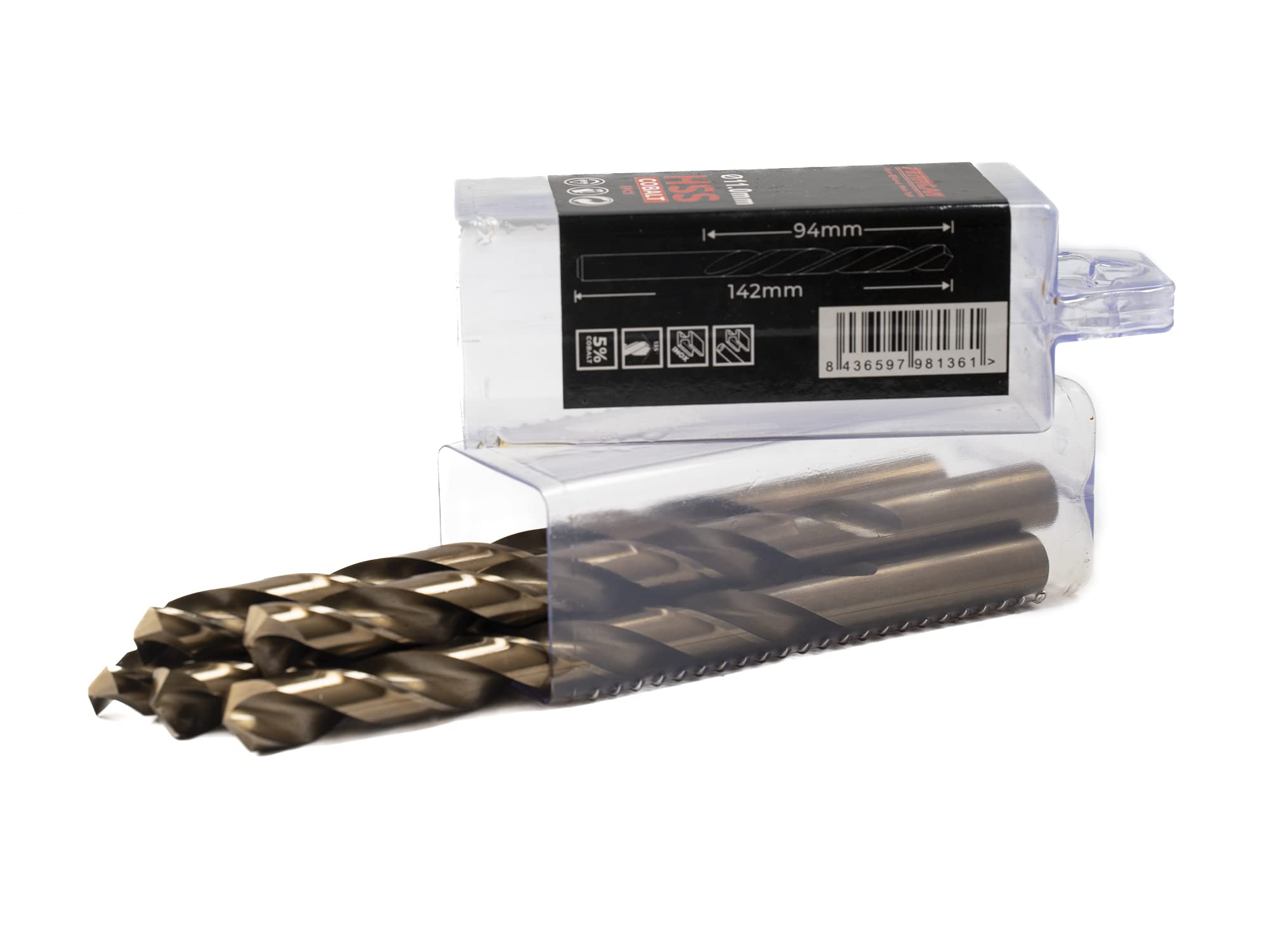 Forets pour métal HSS DIN338 M35 5% cobalt pour le perçage dans l'inox acier inoxydable, fer et autres métaux (paquet de 5 pièces par mesure) (11mm)