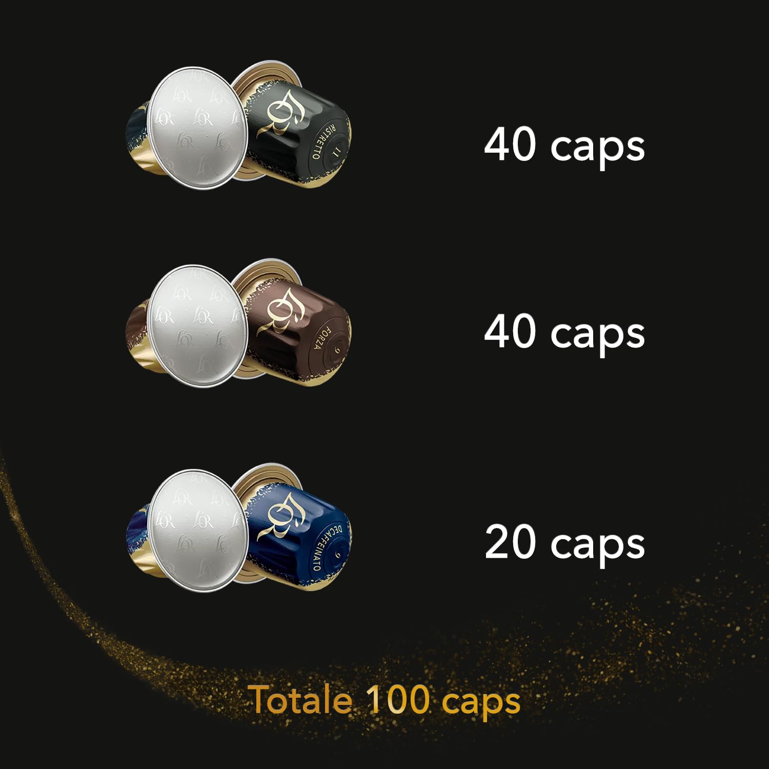 L'Or Capsule Espresso - 40 Ristretto, 40 Forza, 20 Decaffeinato | Totale 100, Confezione mista, in Alluminio, Compatibili con macchine Nespresso®* Original