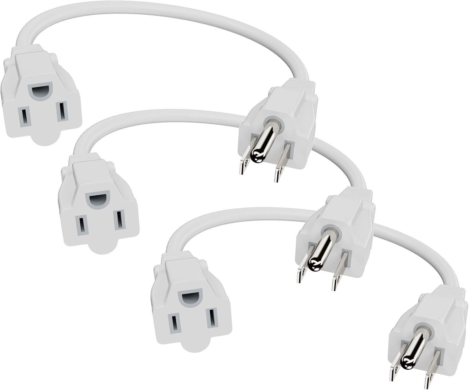 Short Extension Cord White 16/3 SJTW 3 Prong Extension Cord - 1 Ft 3 Pack Small Extension Cord, ETL Listed for Indoor and Outdoor Use
