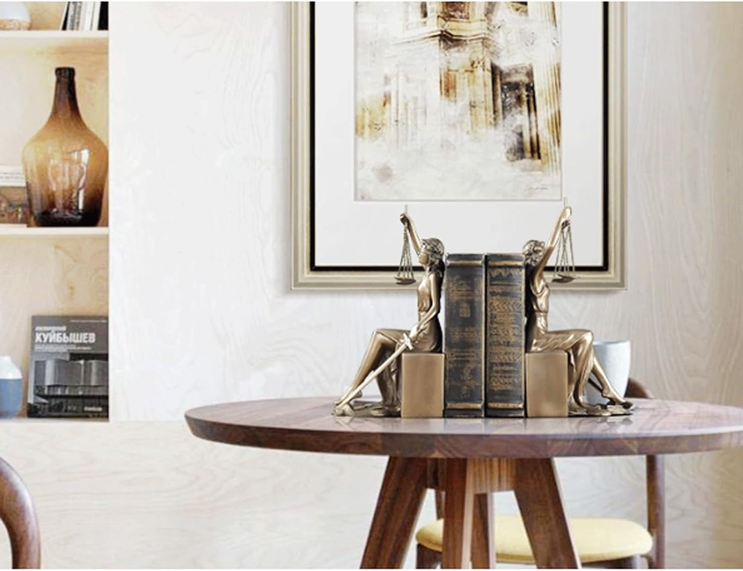 ユニークなブックエンド 正義の女神装飾ブックエンドユニークな装飾ブックエンド樹脂ヘビーゴールドブックストッパー弁護士の本棚用 アンテ